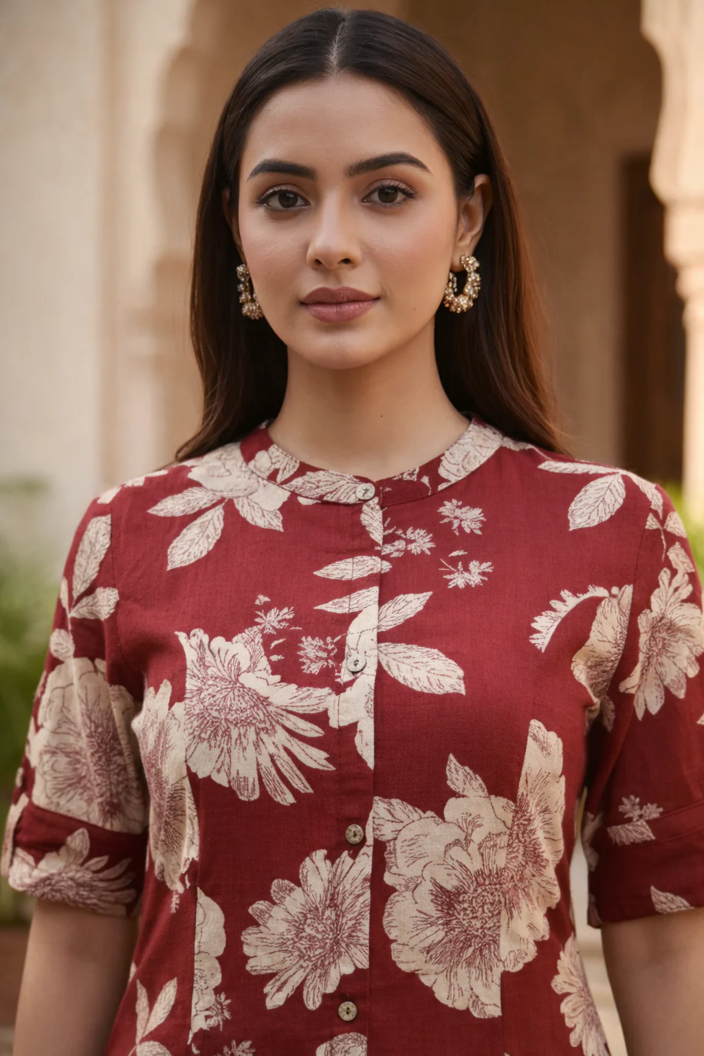 SNEHA SCARLET COTTON KURTA PANT SET - Image 2