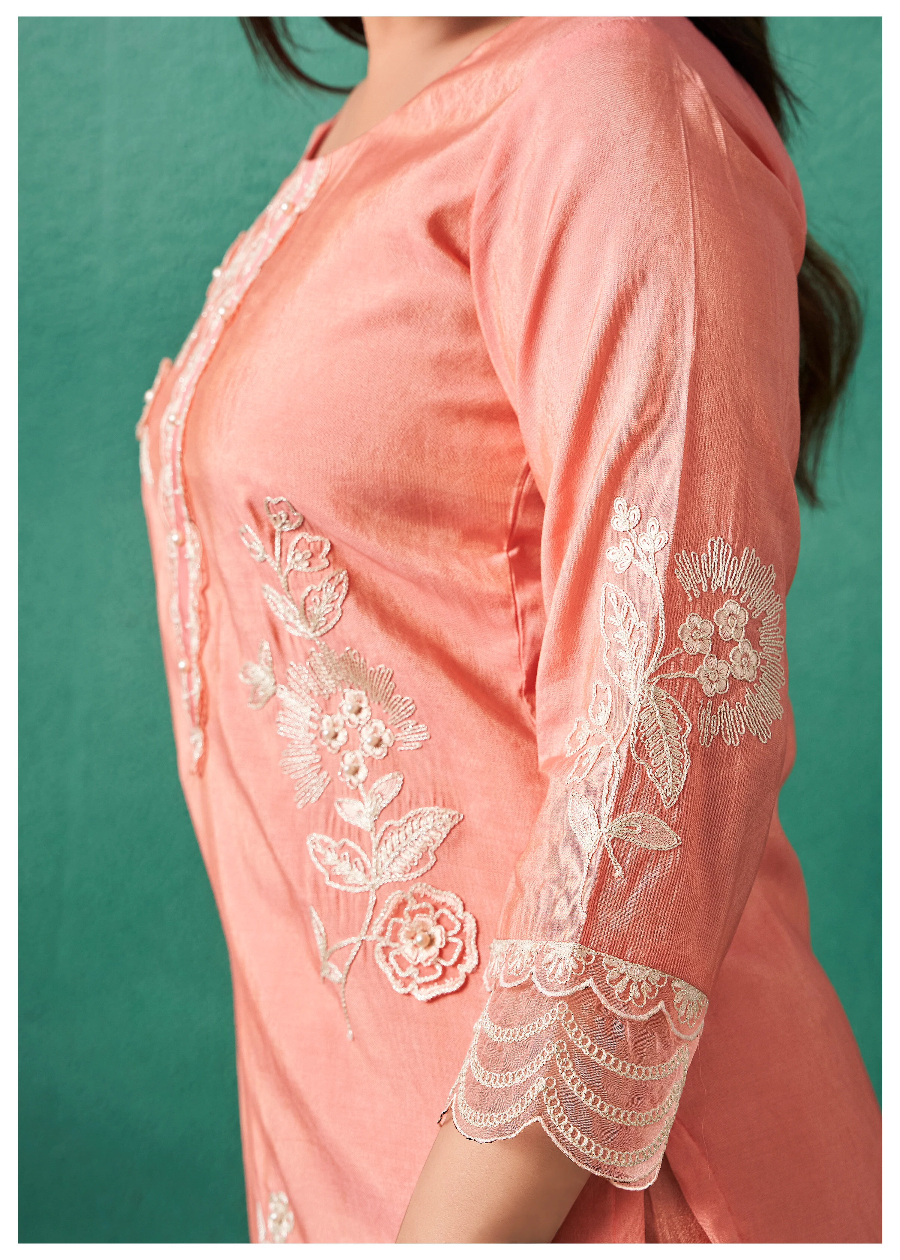 Nadira Salmon Embroidered Lawn Suit Set - Image 4