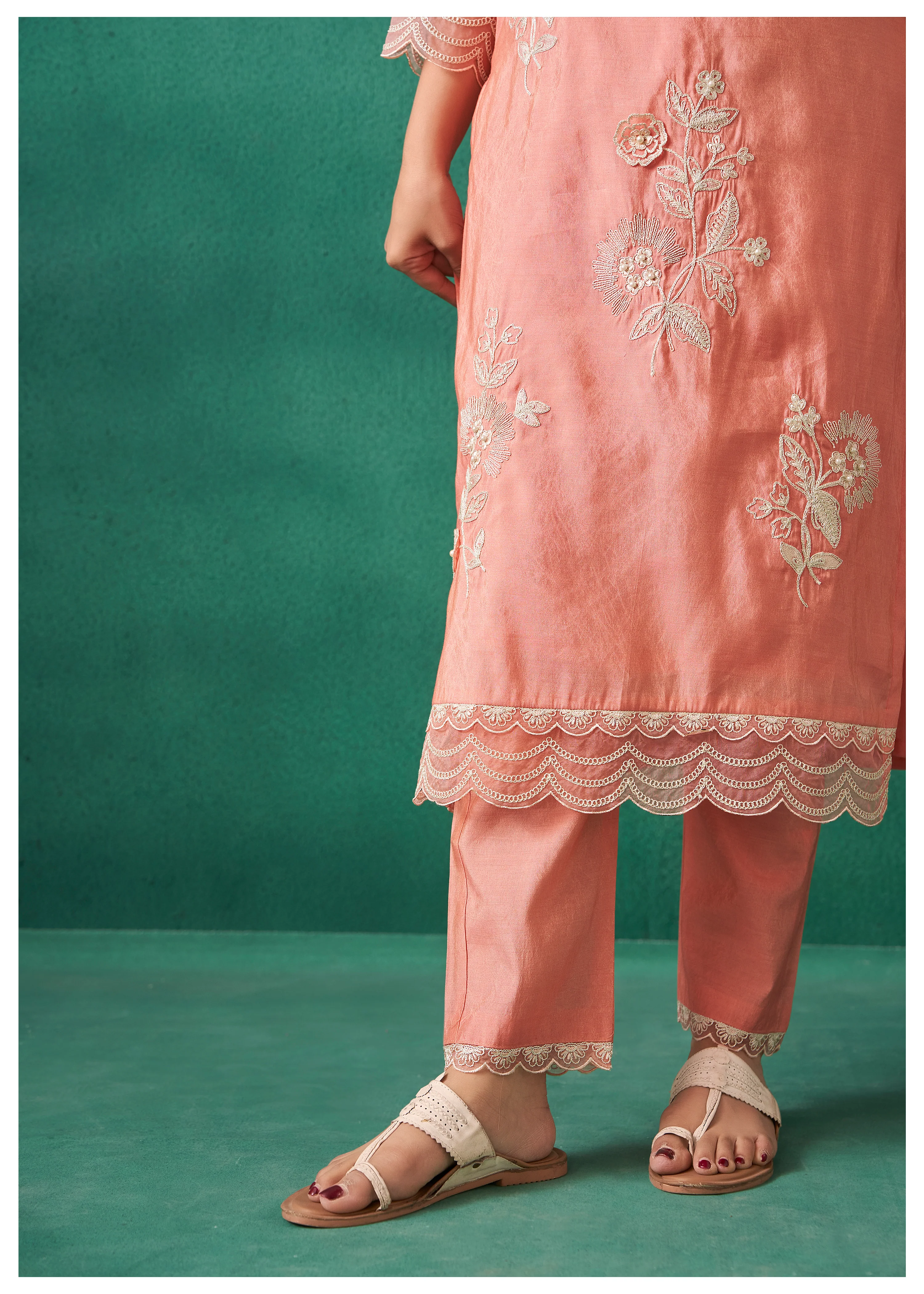 Nadira Salmon Embroidered Lawn Suit Set - Image 5