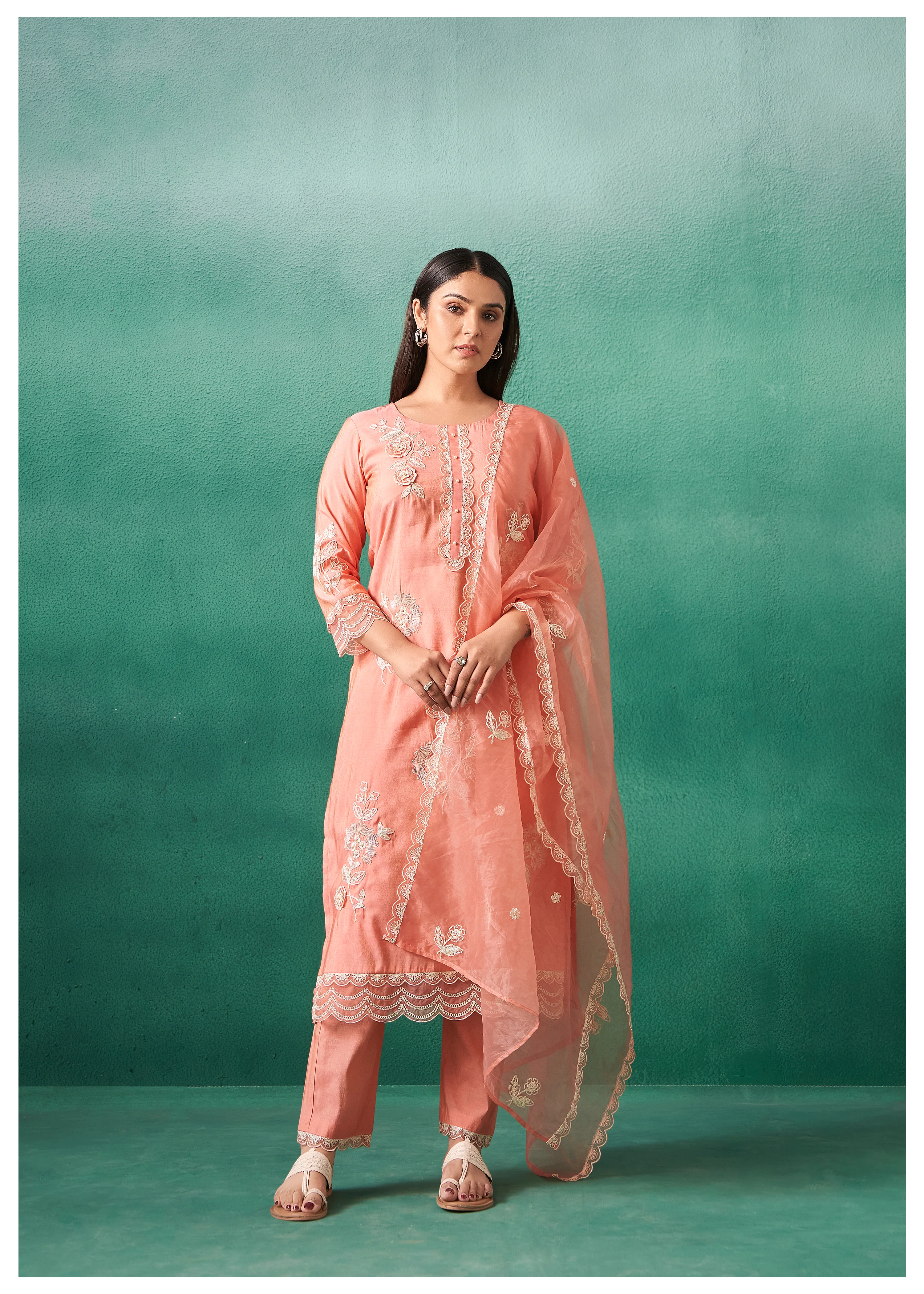 Nadira Salmon Embroidered Lawn Suit Set - Image 6