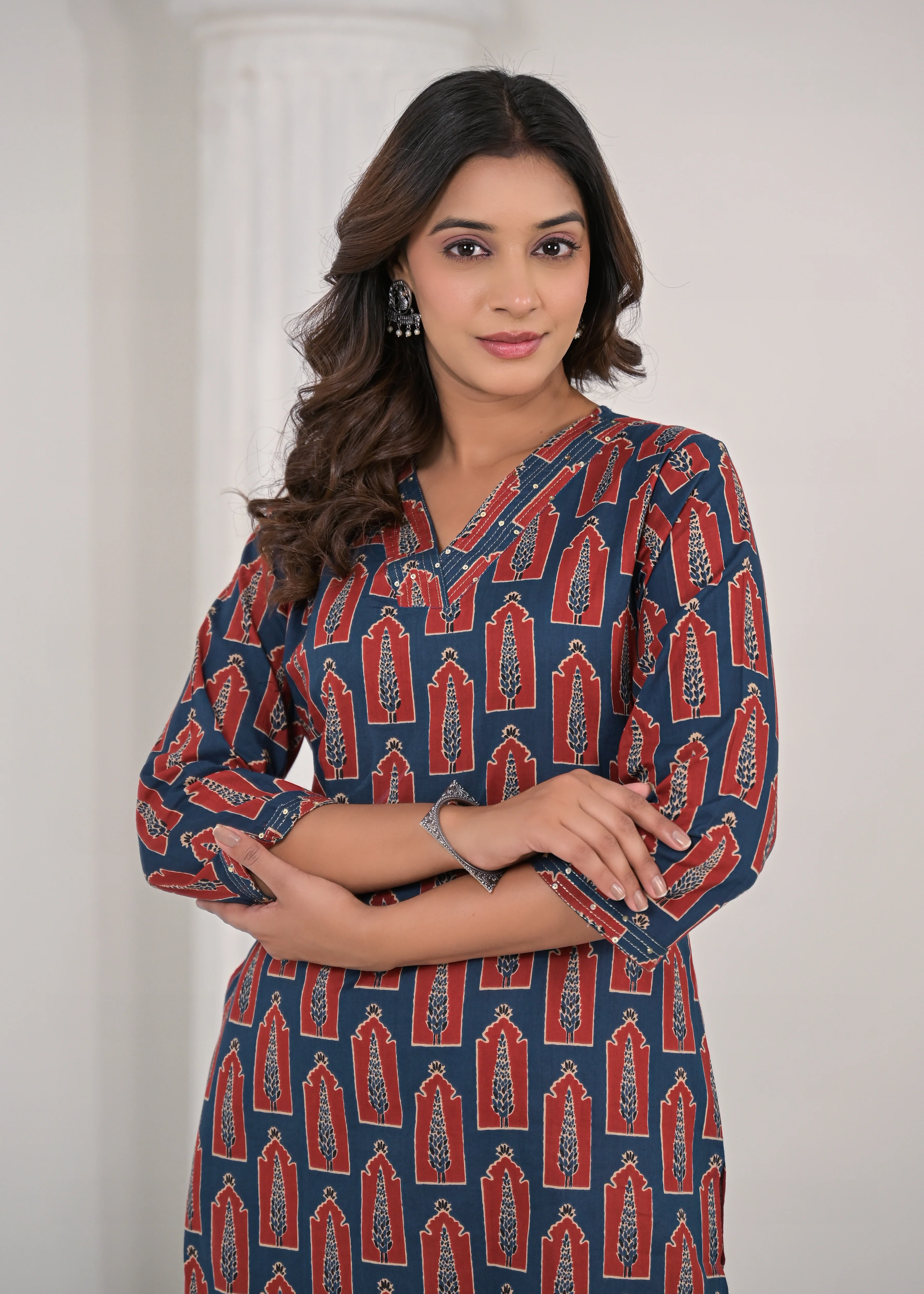 SAYESHA COBALT PRINTED COTTON KURTI - Image 2