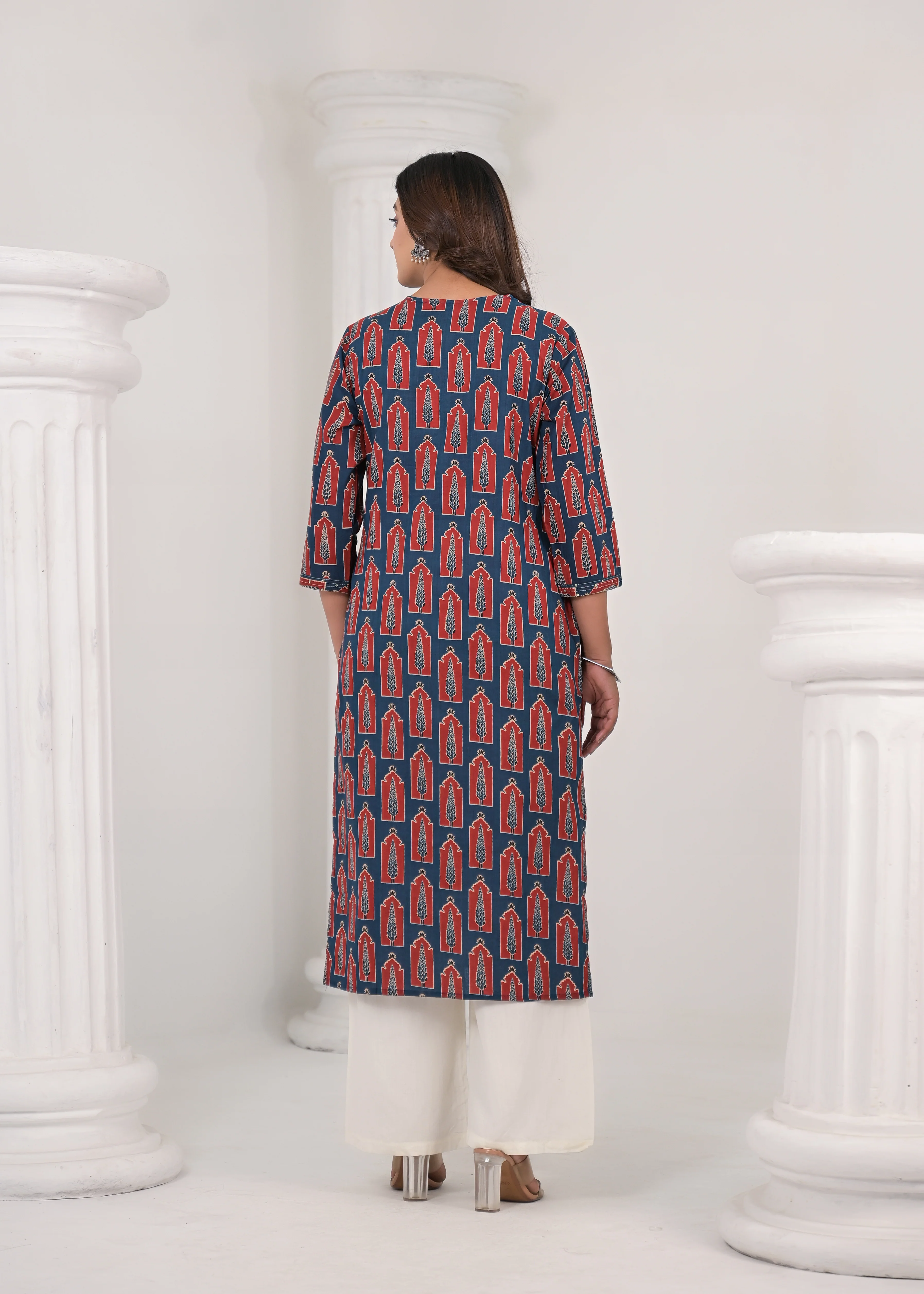 SAYESHA COBALT PRINTED COTTON KURTI - Image 3
