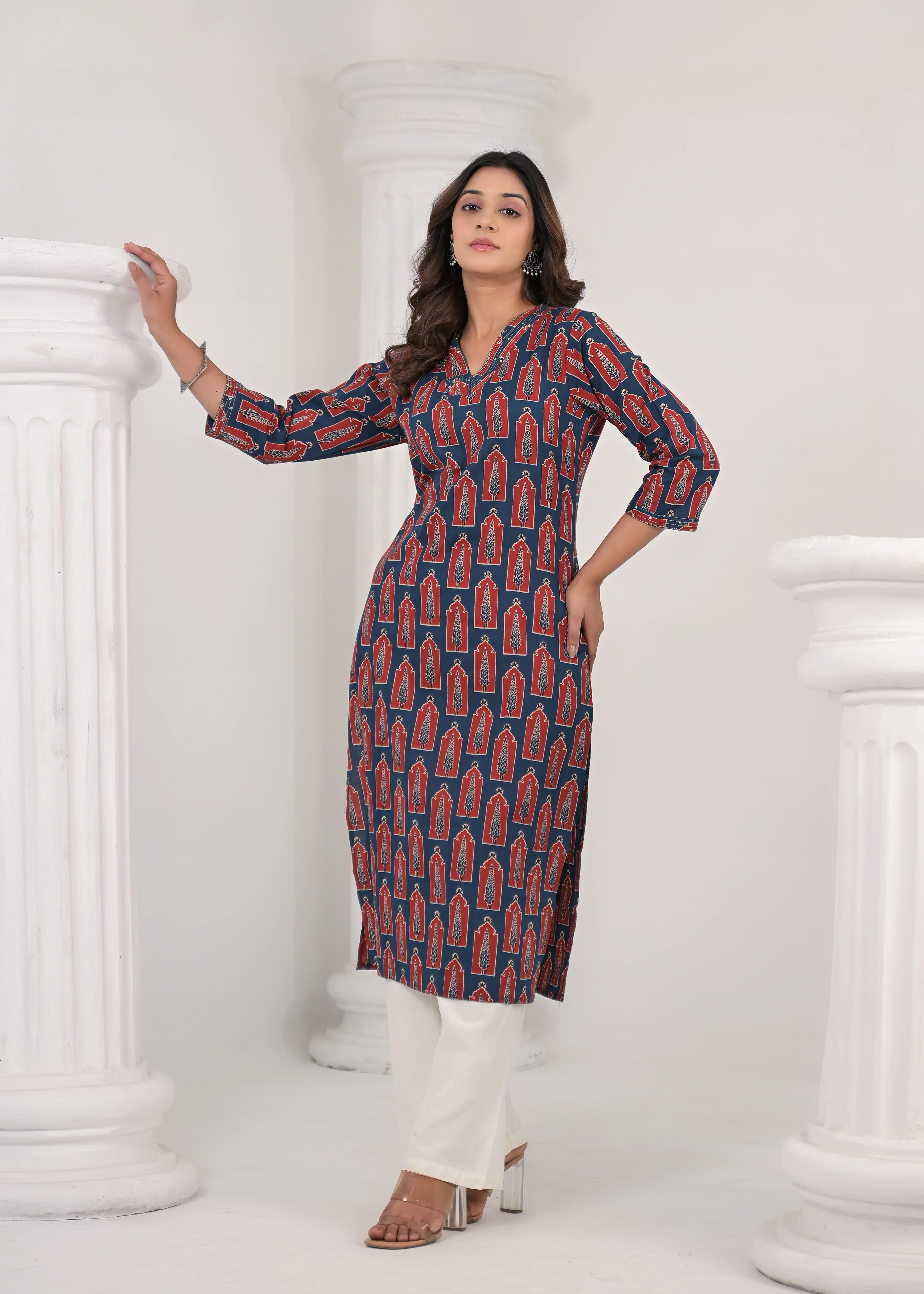 SAYESHA COBALT PRINTED COTTON KURTI - Image 4