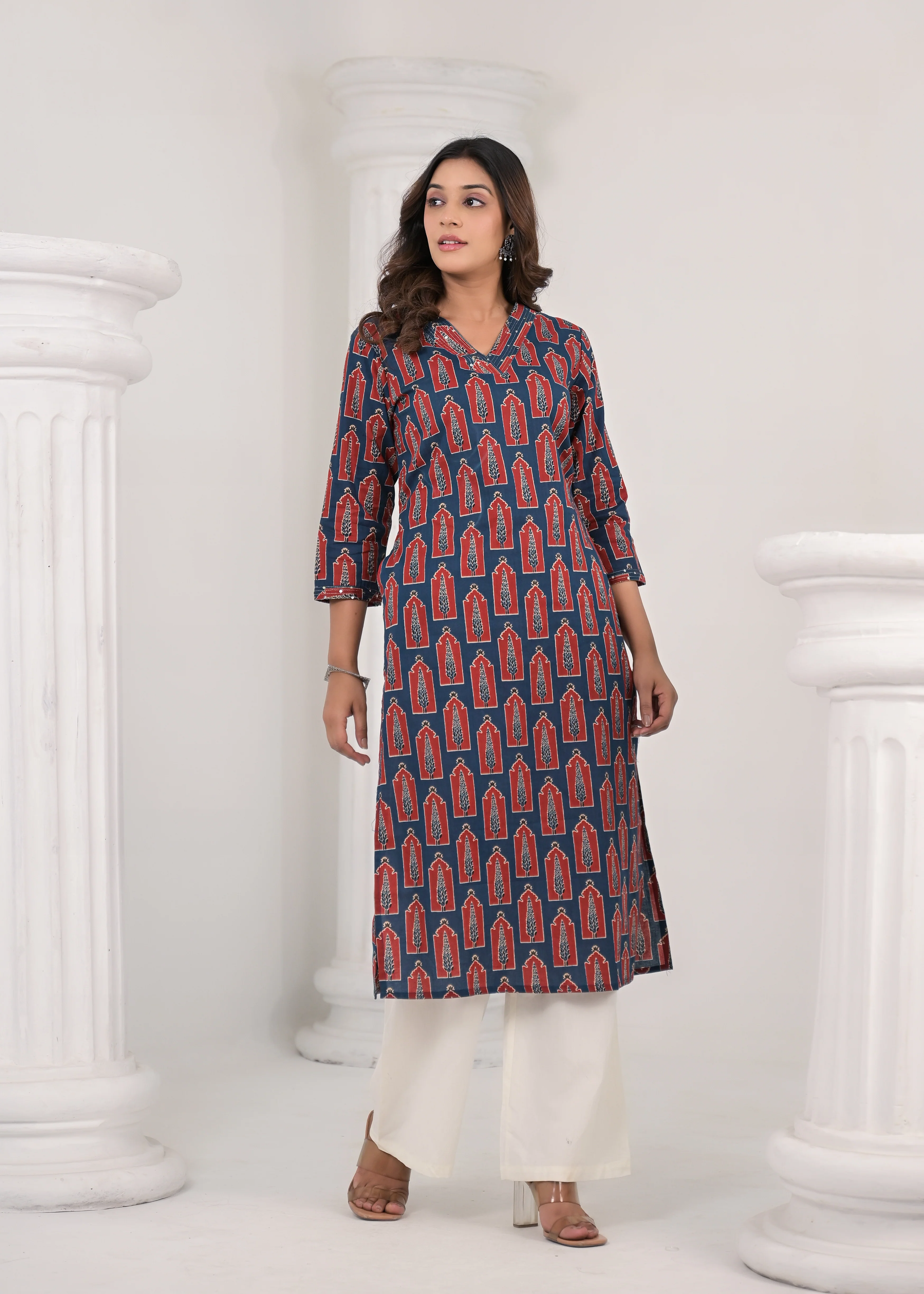 SAYESHA COBALT PRINTED COTTON KURTI - Image 5