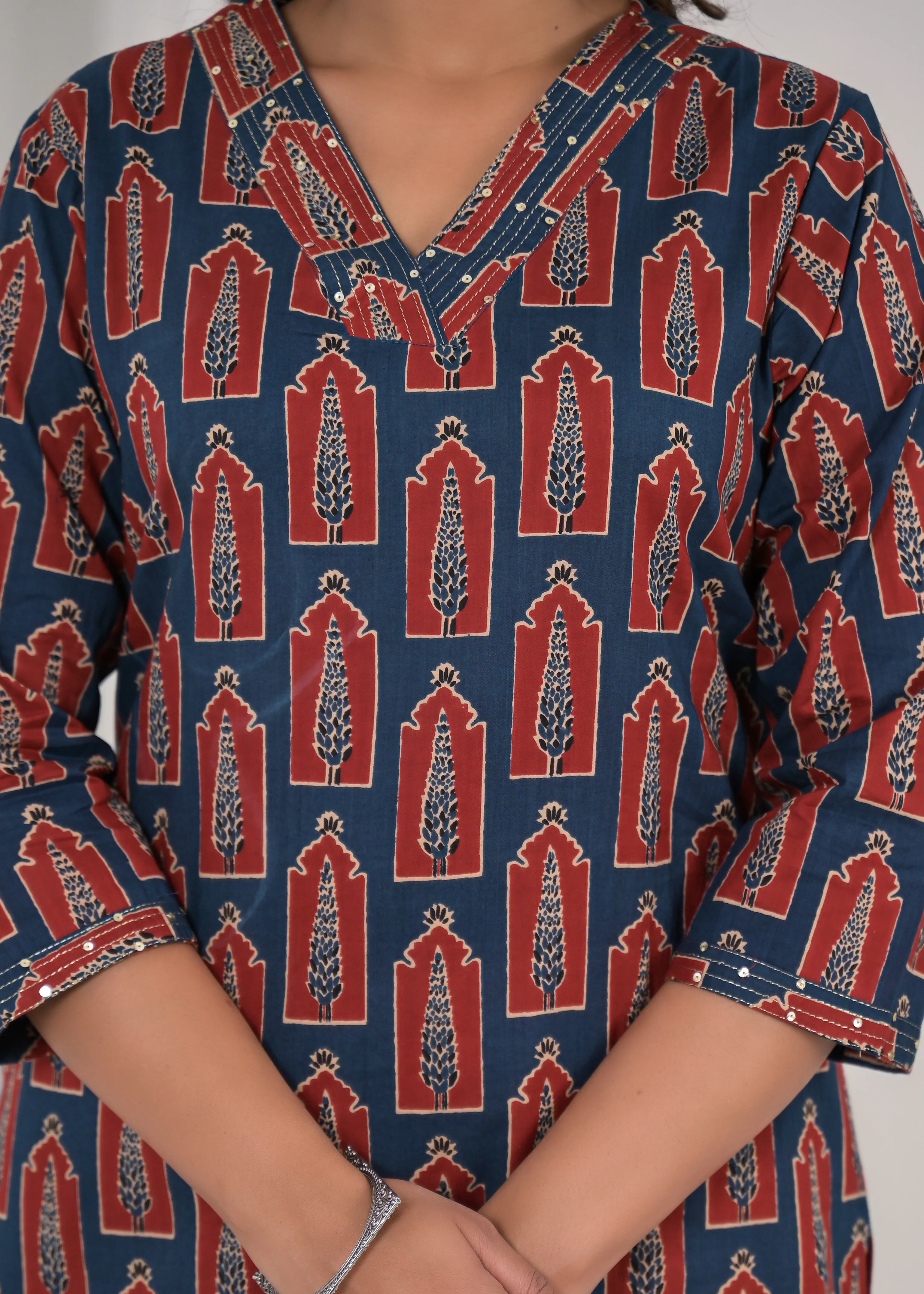 SAYESHA COBALT PRINTED COTTON KURTI - Image 6