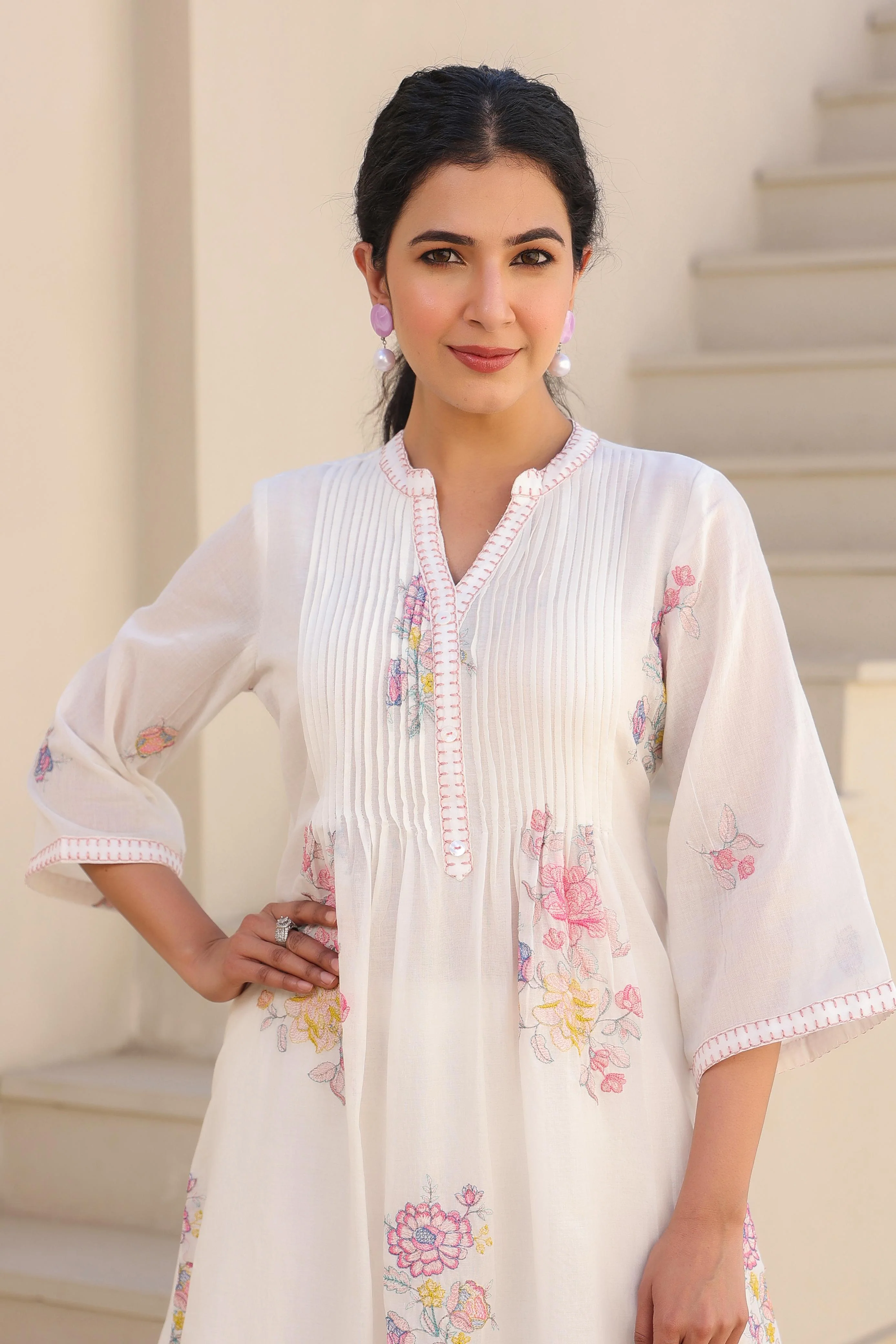 Tridhara Angel embroidery Cotton mul Co-ord Set - Image 2