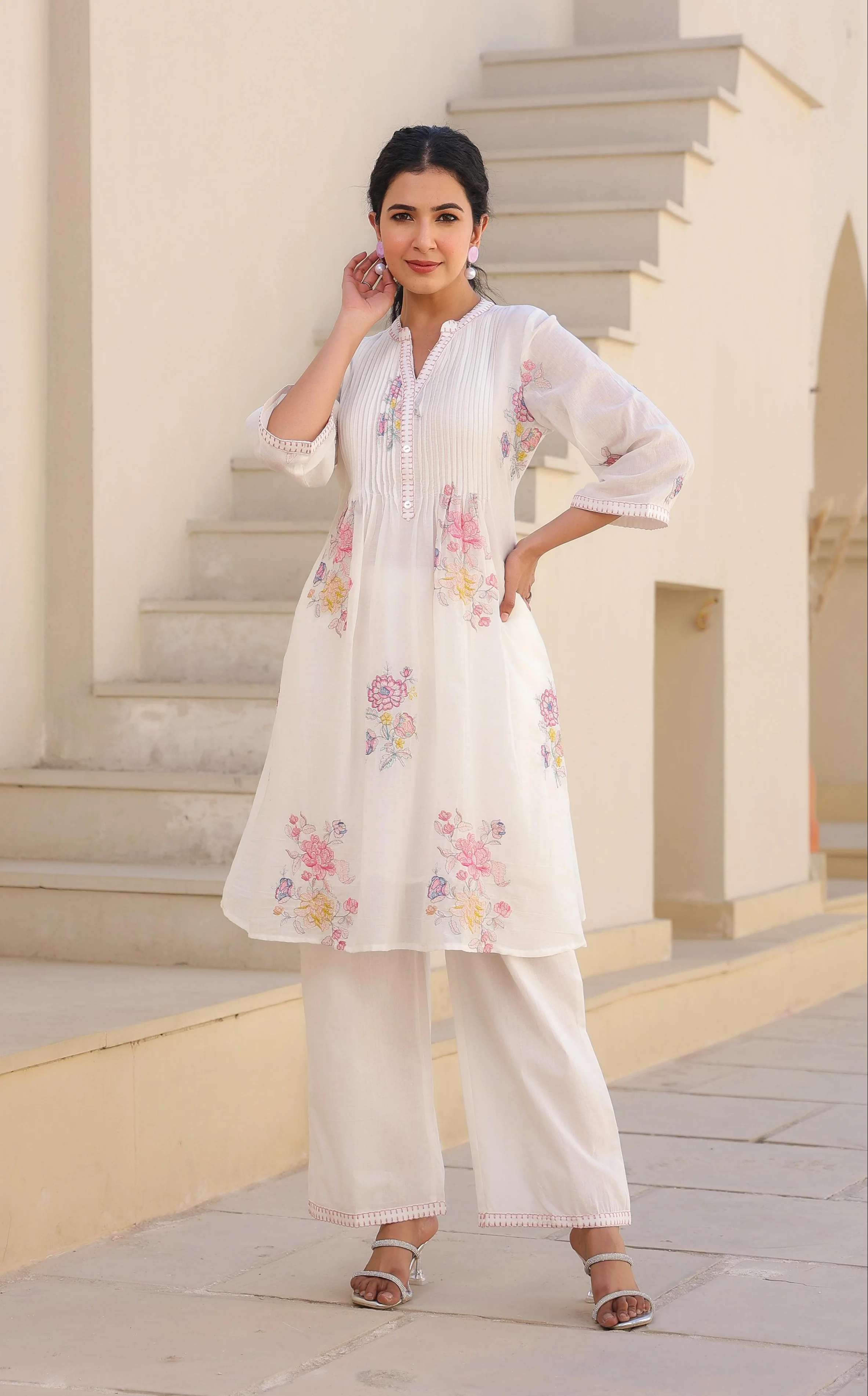 Tridhara Angel embroidery Cotton mul Co-ord Set - Image 3