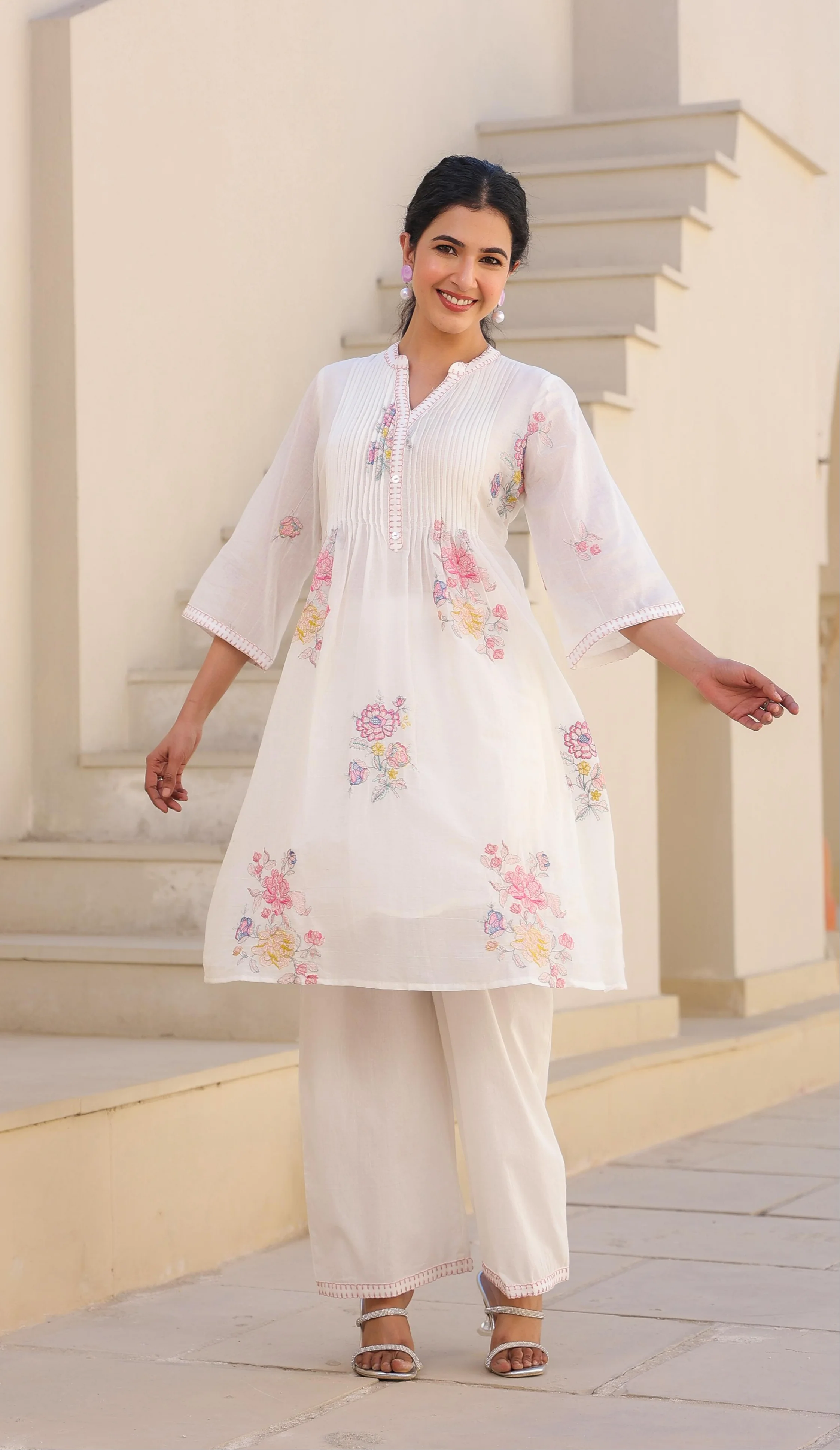 Tridhara Angel embroidery Cotton mul Co-ord Set - Image 4