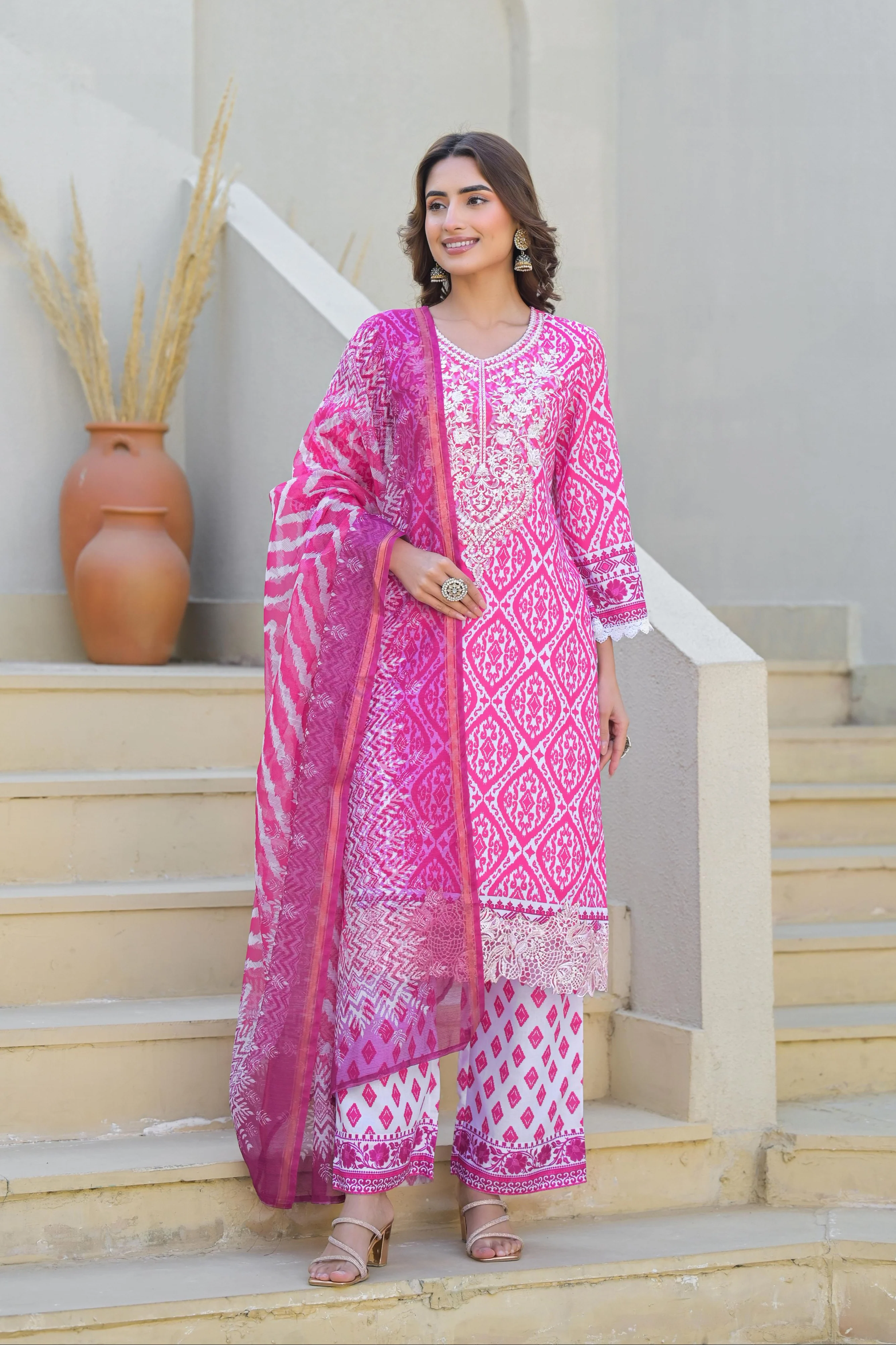Tridhara Fuschia Cotton Suit Set - Image 6