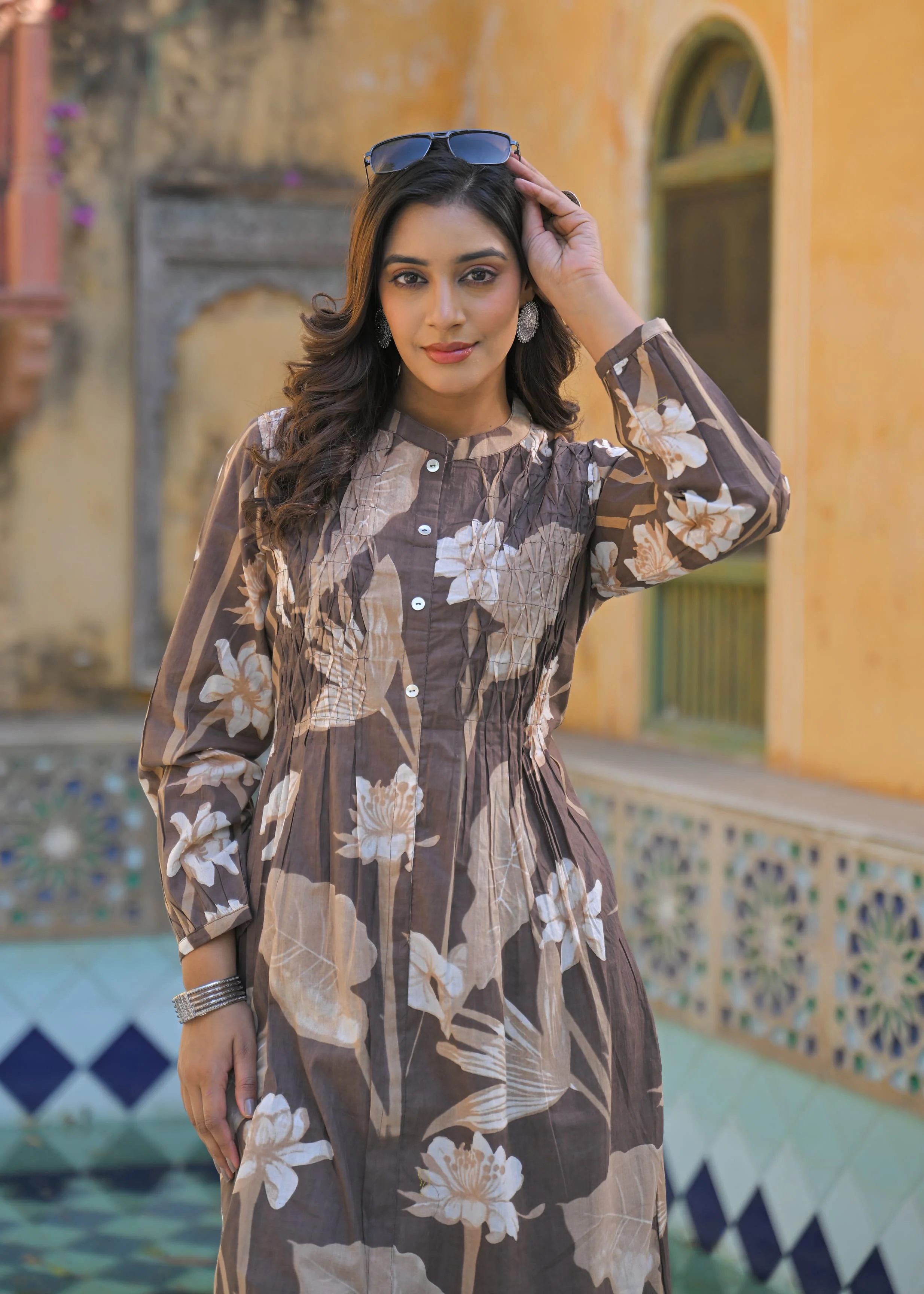 Yutika Caramel Cotton Kurta Pant Set - Image 2