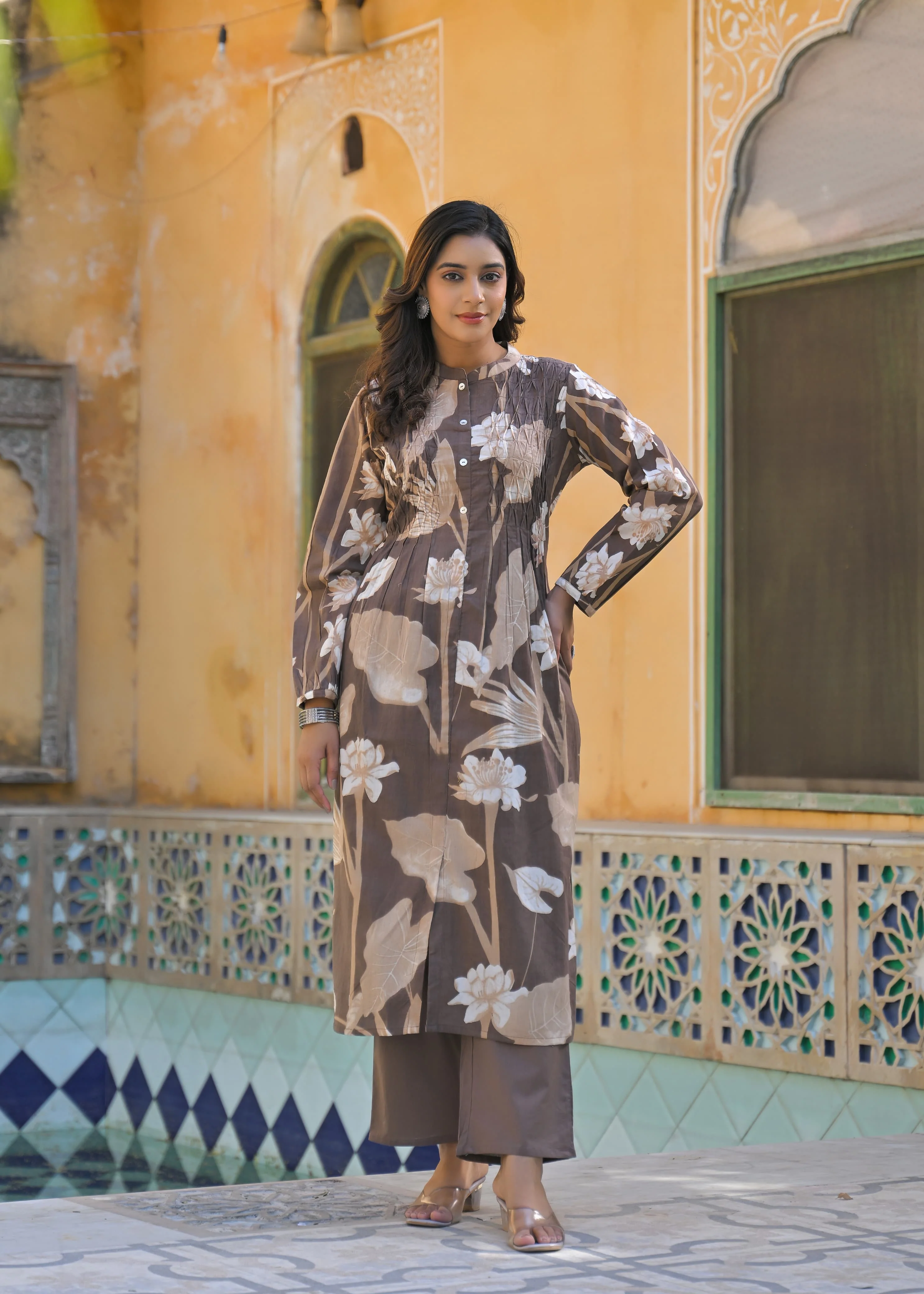 Yutika Caramel Cotton Kurta Pant Set - Image 3