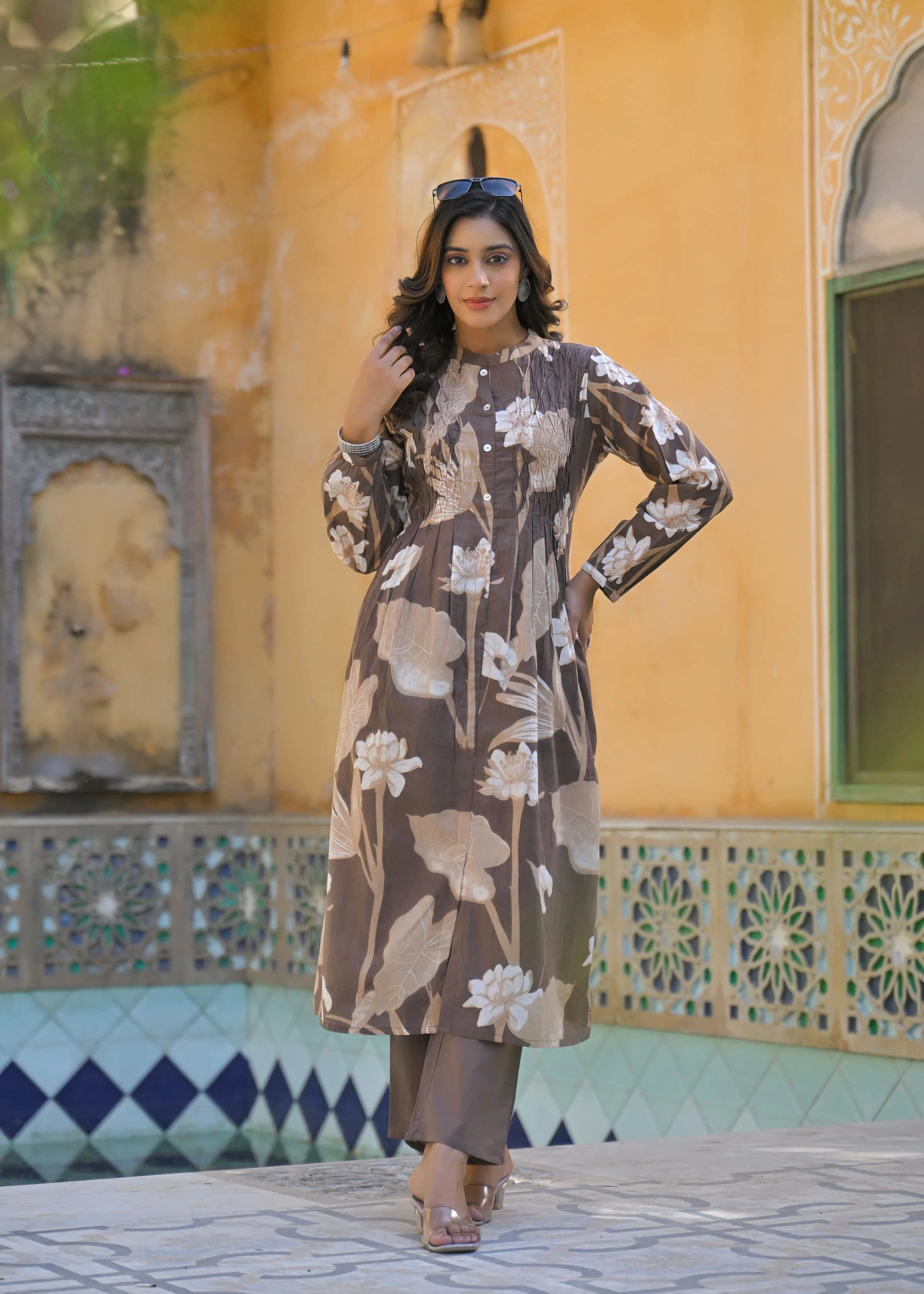 Yutika Caramel Cotton Kurta Pant Set - Image 4