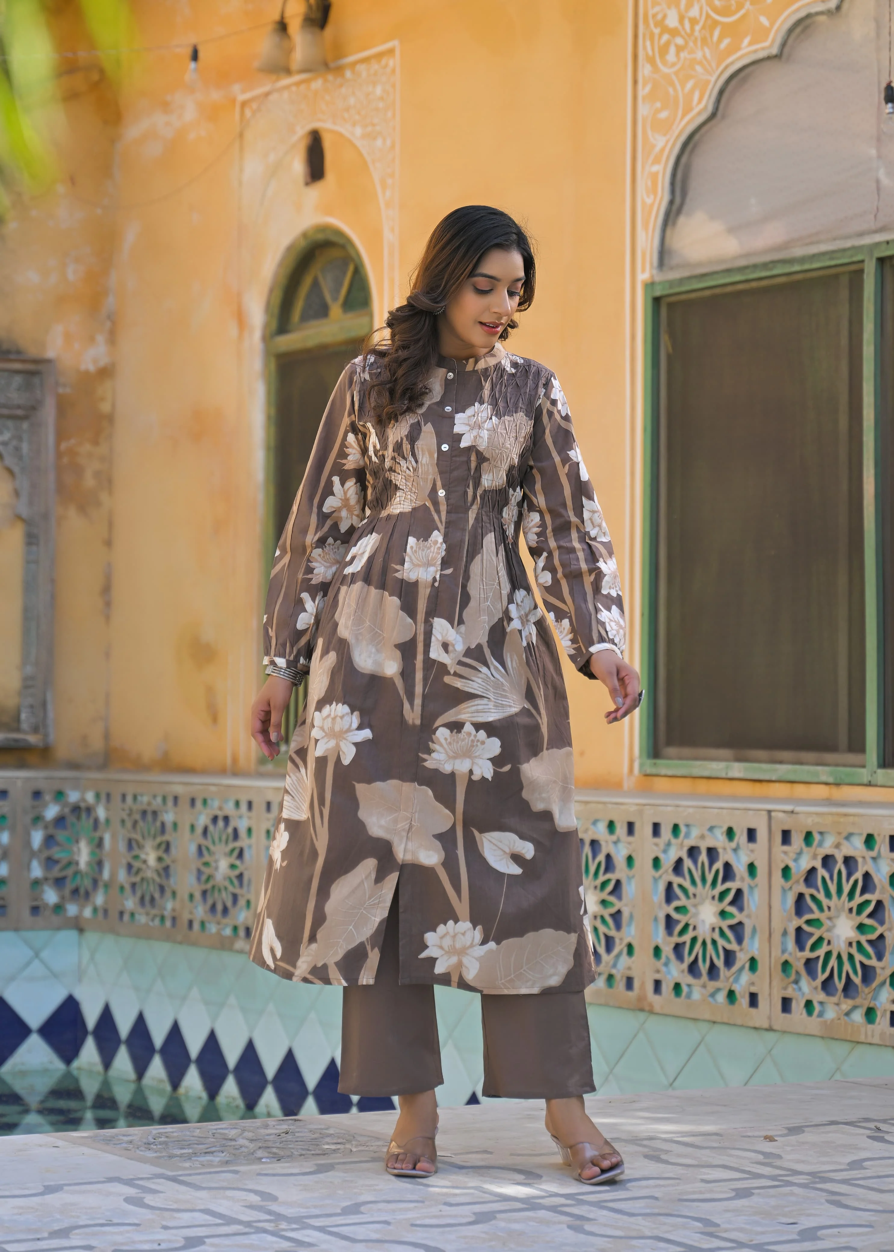 Yutika Caramel Cotton Kurta Pant Set - Image 6