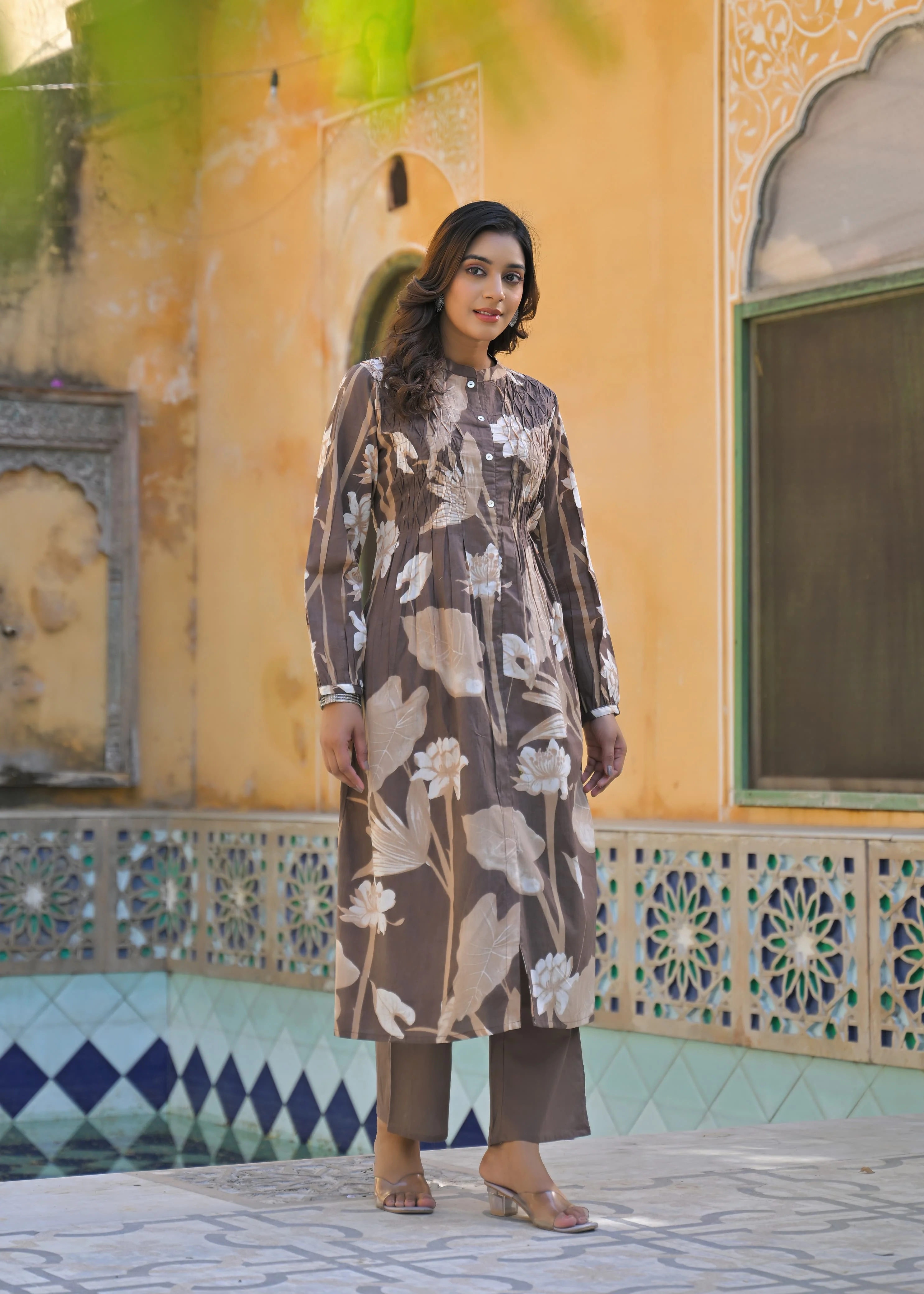 Yutika Caramel Cotton Kurta Pant Set - Image 7