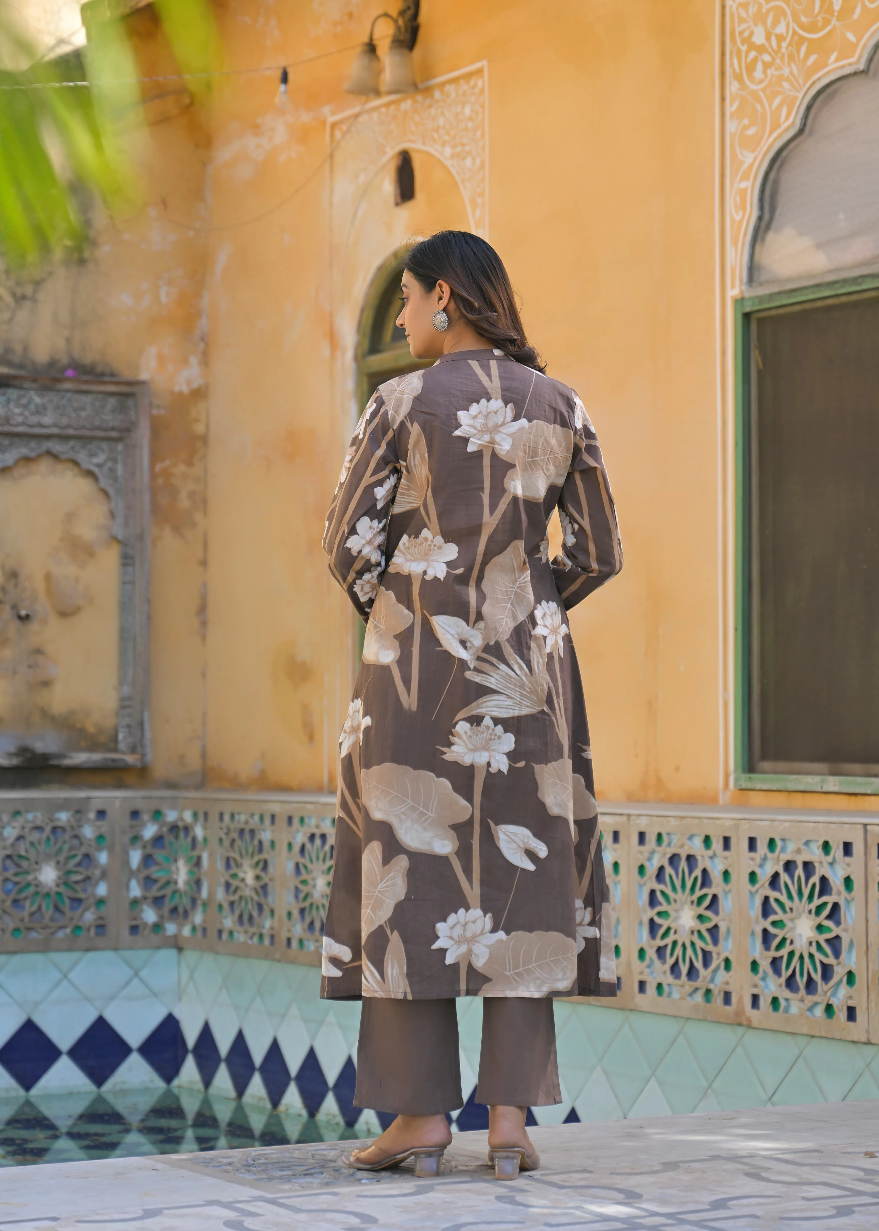 Yutika Caramel Cotton Kurta Pant Set - Image 8