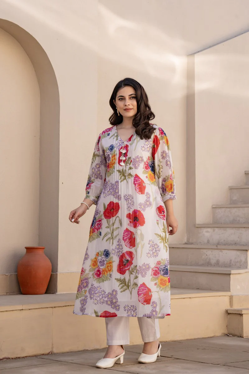 Tiara Chroma Cotton Kurta Pant Set - Image 4