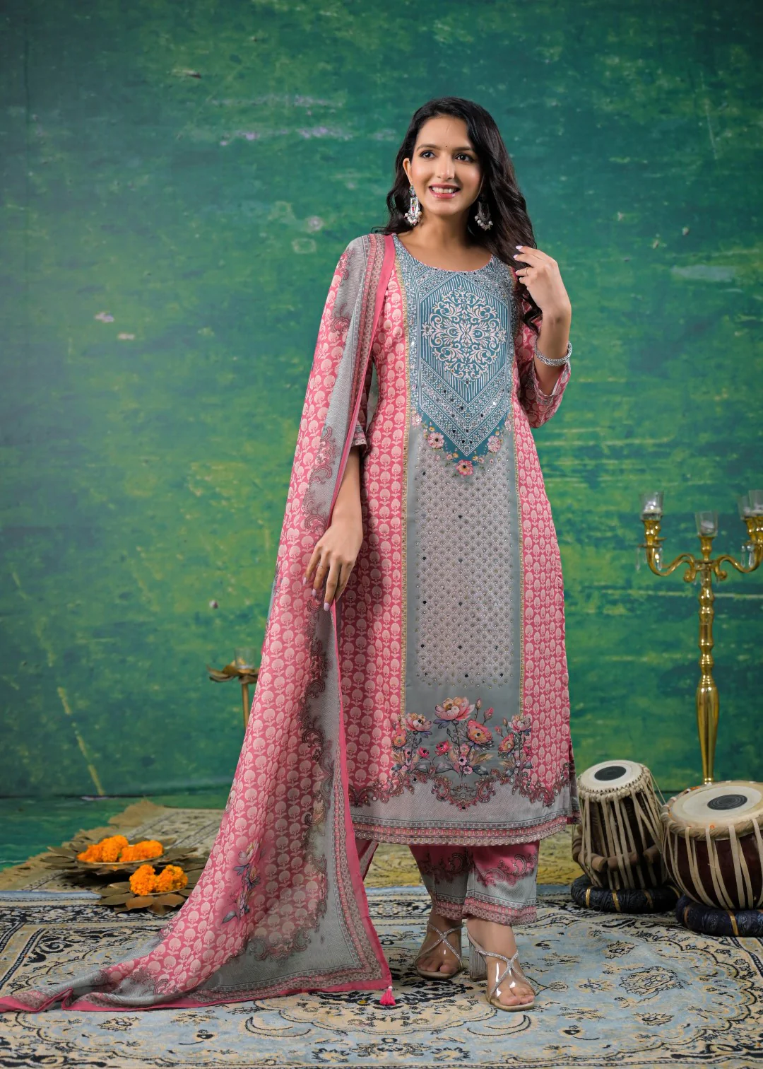 Dhvani Salmon Work Suit Set - Image 4