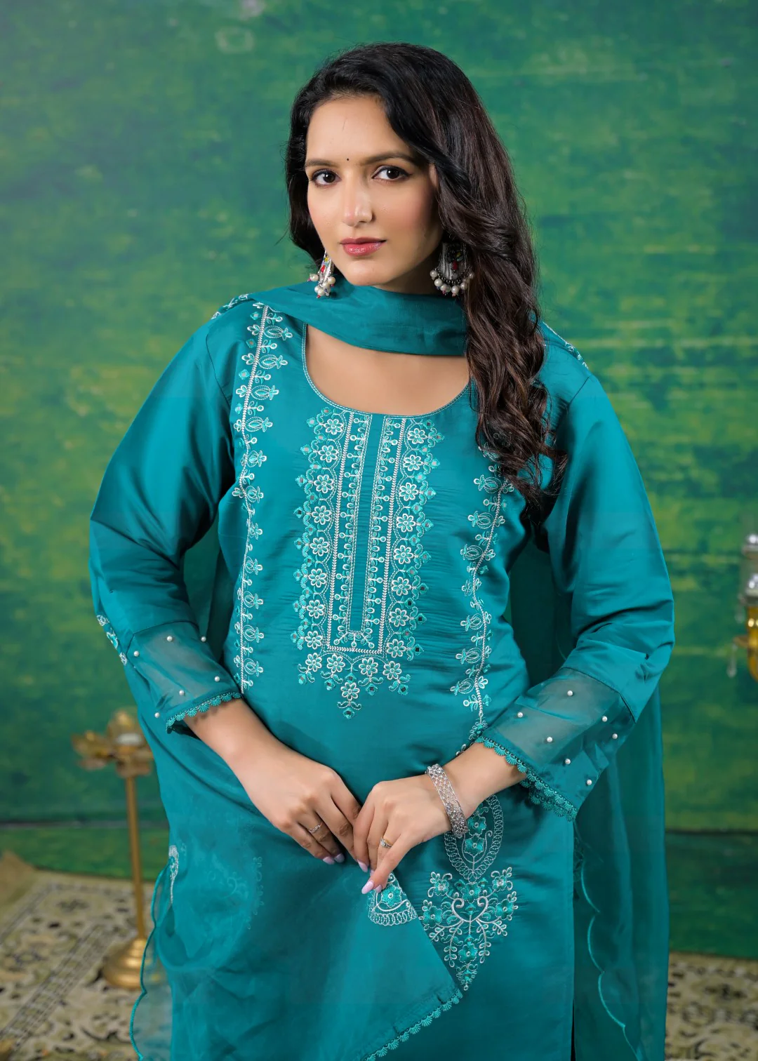 Mahi Cyan Embroidered Suit Set - Image 2