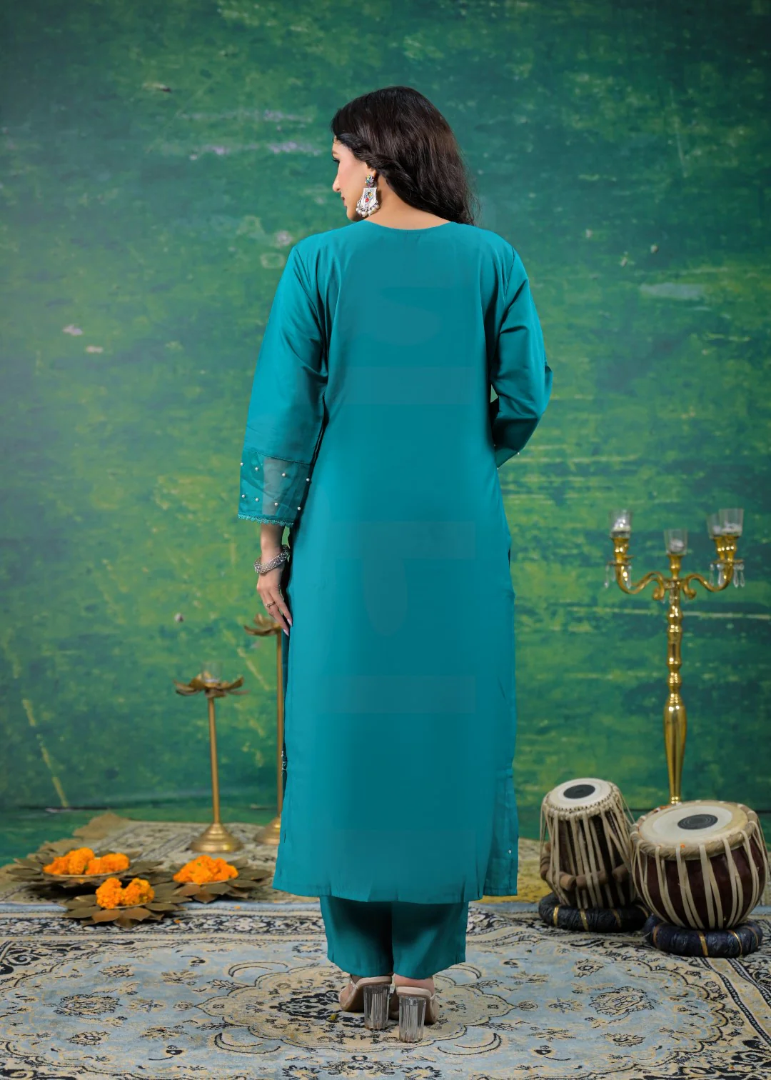 Mahi Cyan Embroidered Suit Set - Image 3