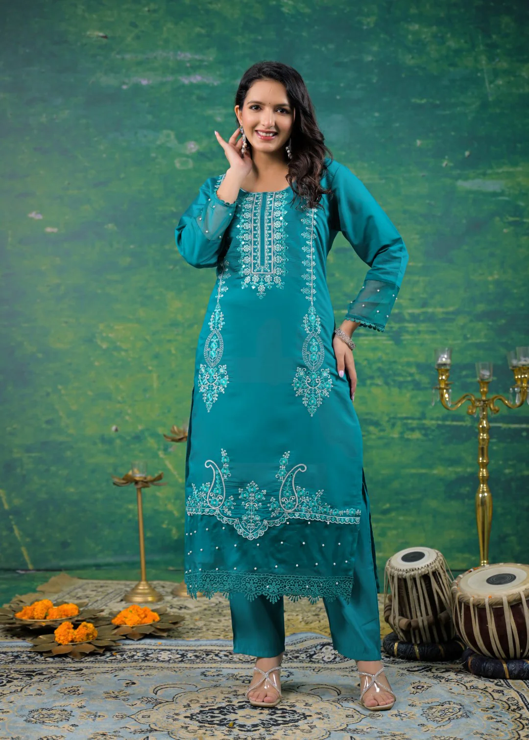 Mahi Cyan Embroidered Suit Set - Image 4