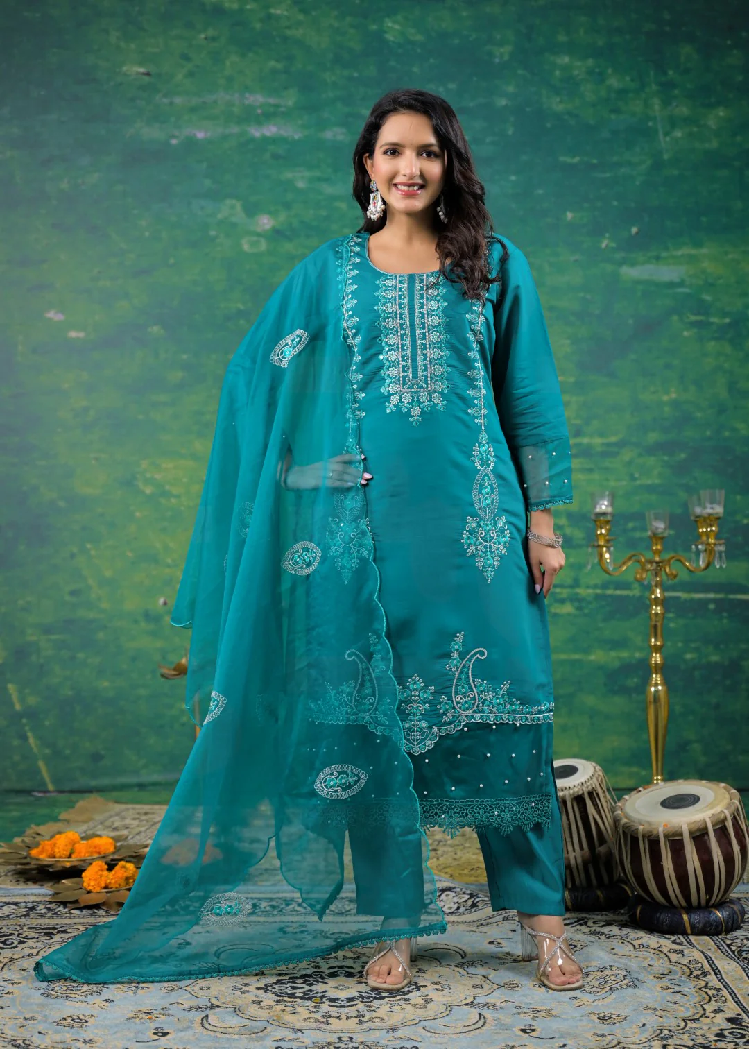 Mahi Cyan Embroidered Suit Set - Image 5