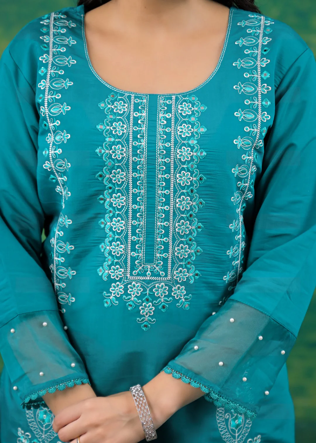 Mahi Cyan Embroidered Suit Set - Image 7