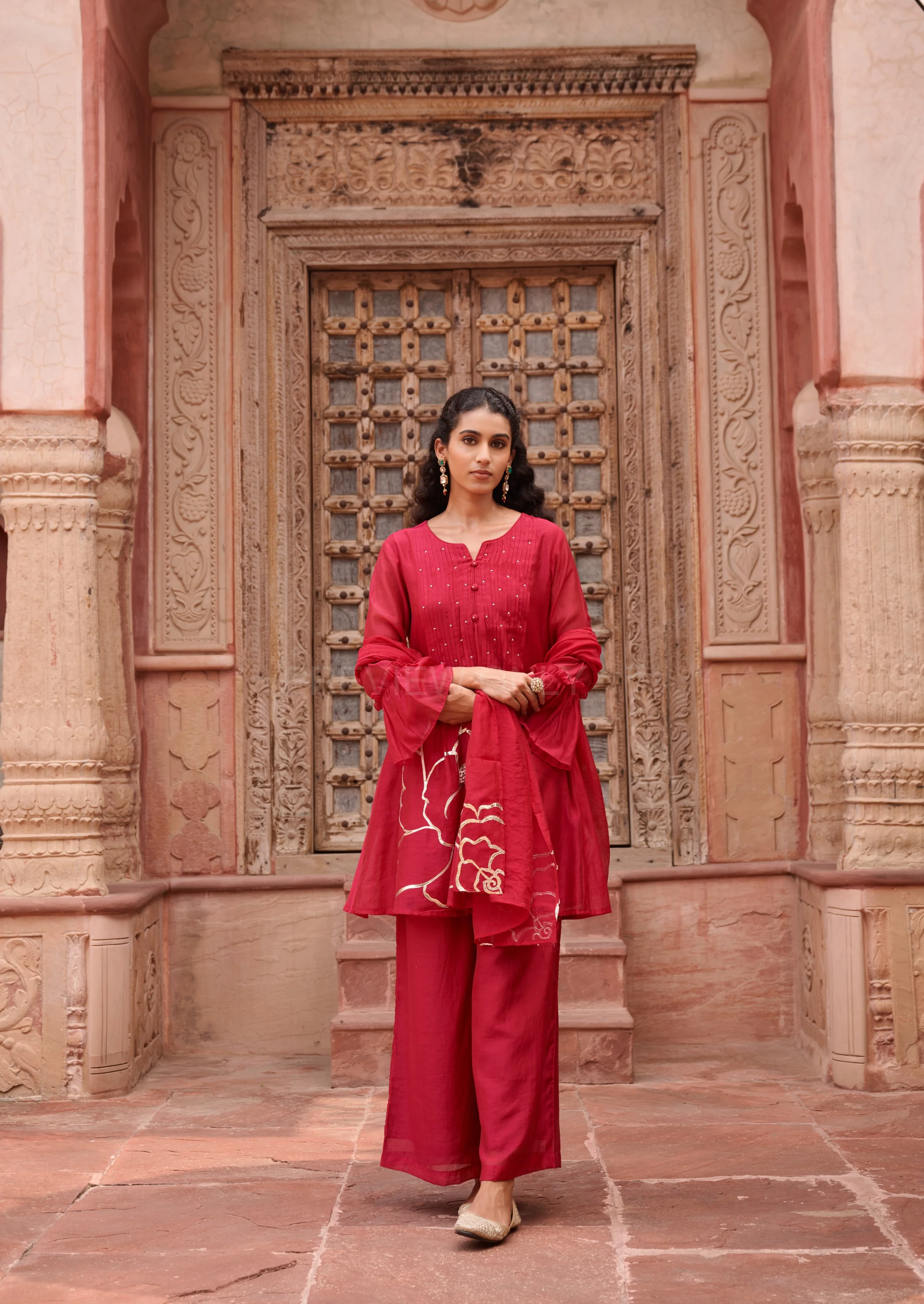 Gaurisha cardinal mul chanderi  embroidery premium suit set - Image 7