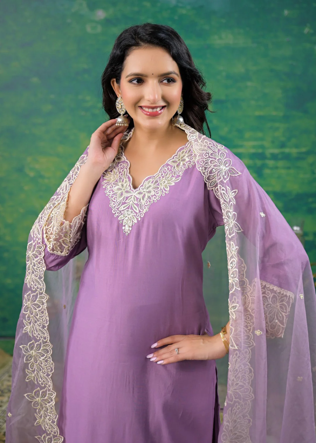 Morni Lavender Embroidered Suit Set - Image 2