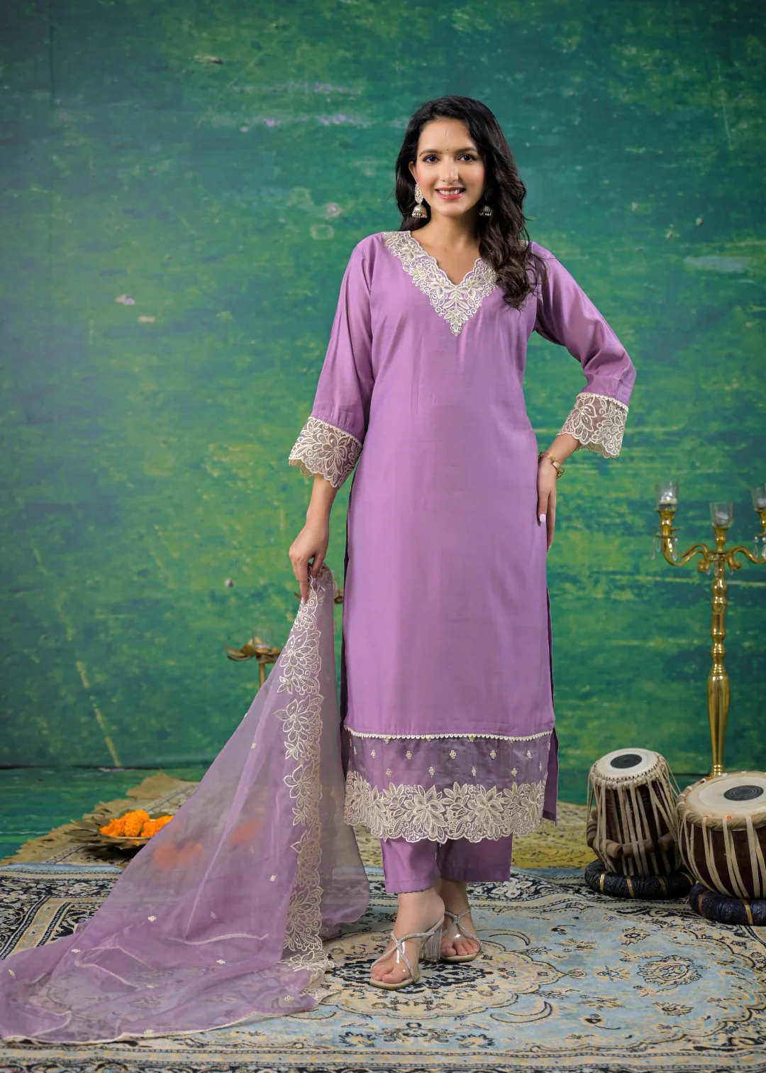 Morni Lavender Embroidered Suit Set - Image 4