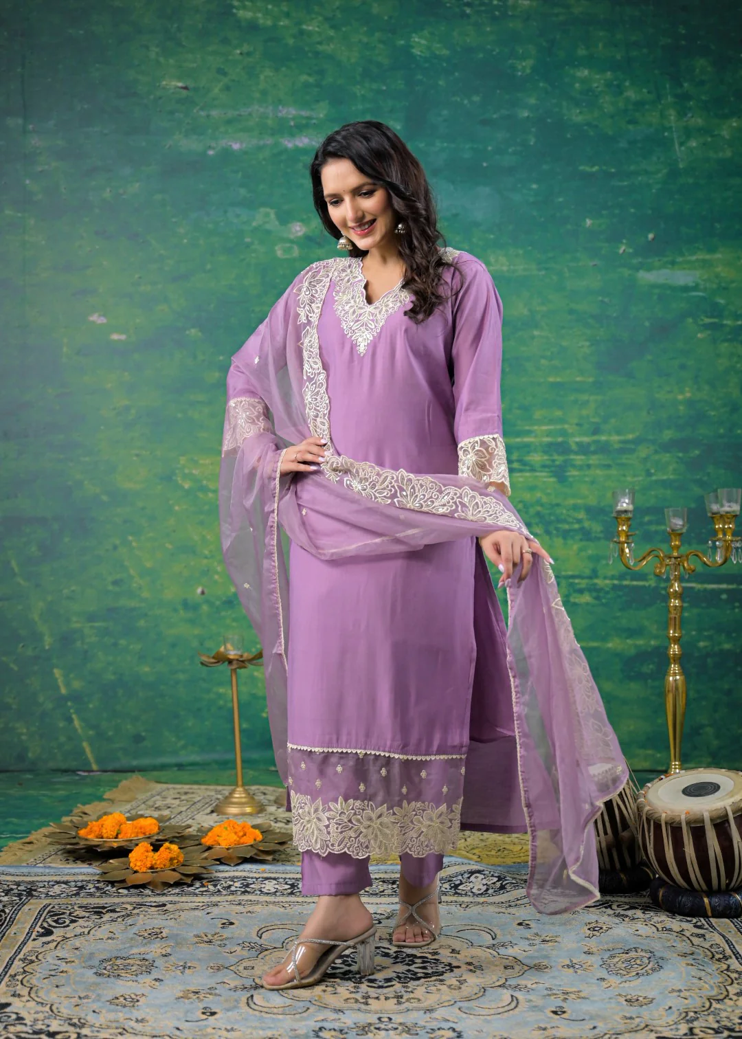Morni Lavender Embroidered Suit Set - Image 5