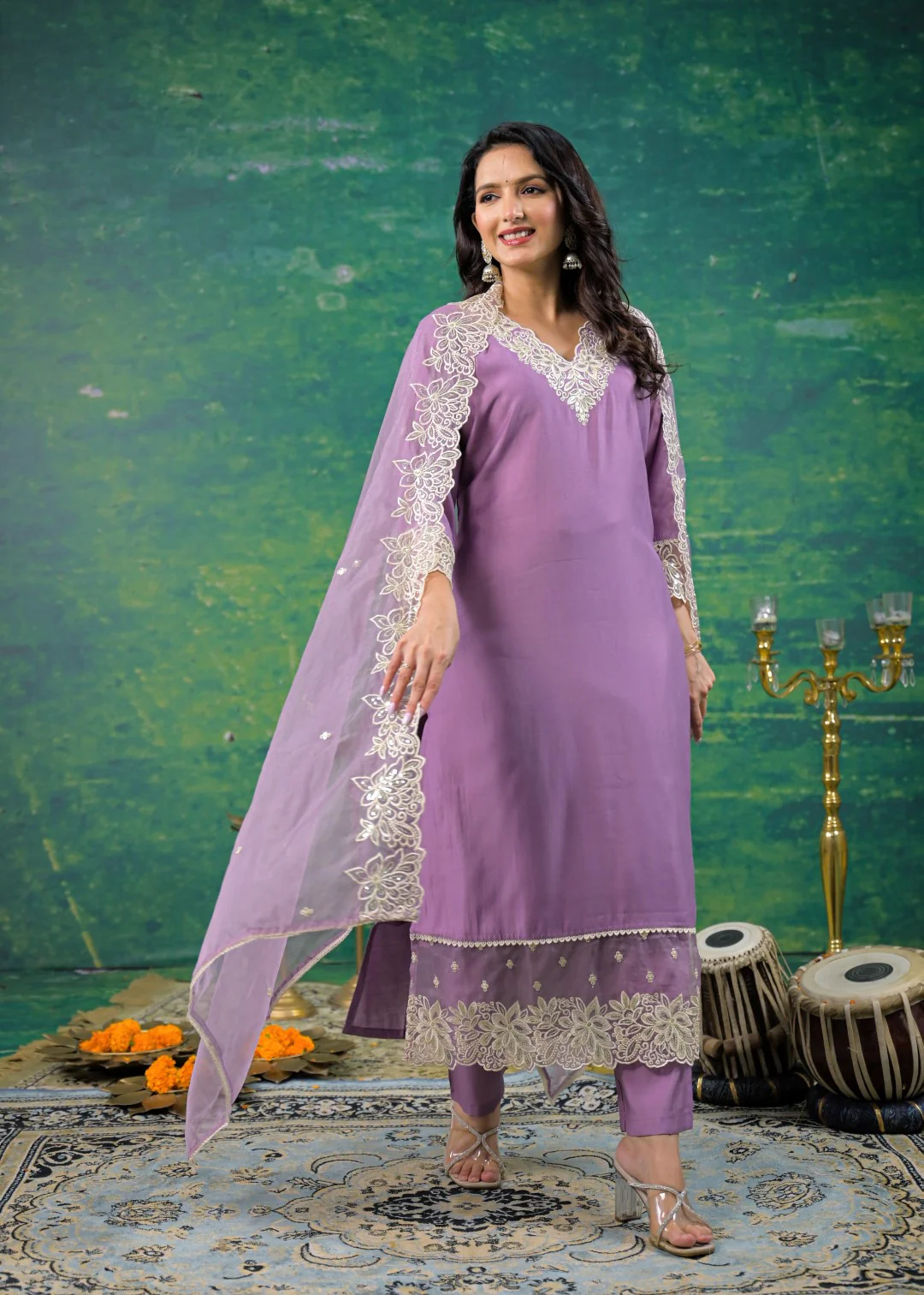 Morni Lavender Embroidered Suit Set - Image 6