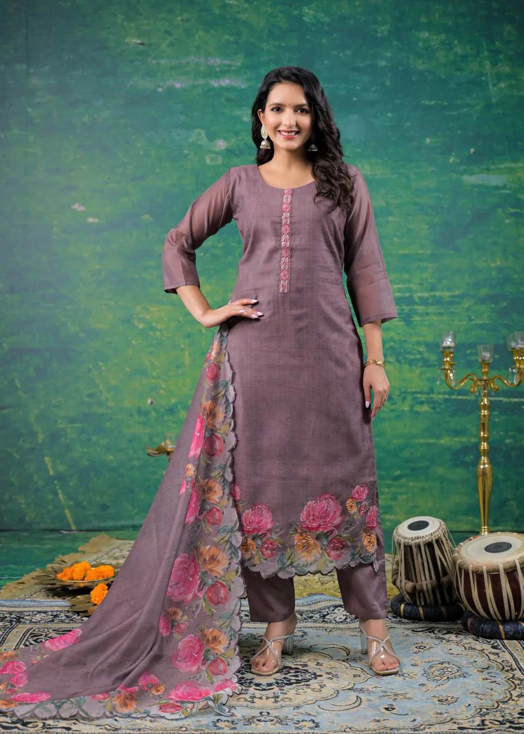 Vadehi Wenge Embroidered Suit Set - Image 4