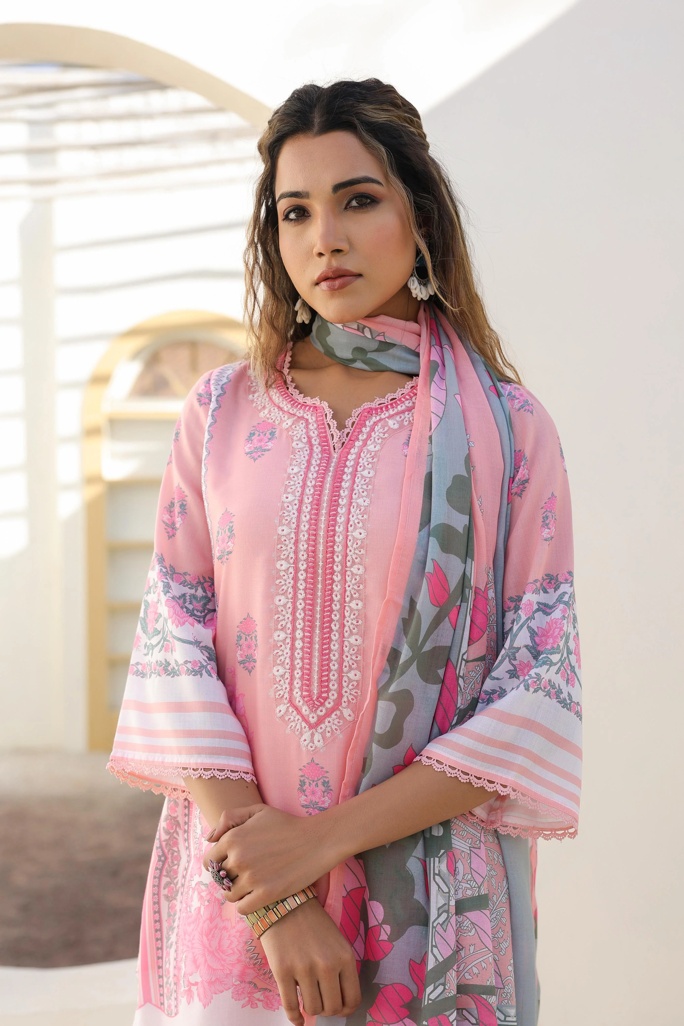 Lakshita salmon Printed Cotton Suit Set - Image 2