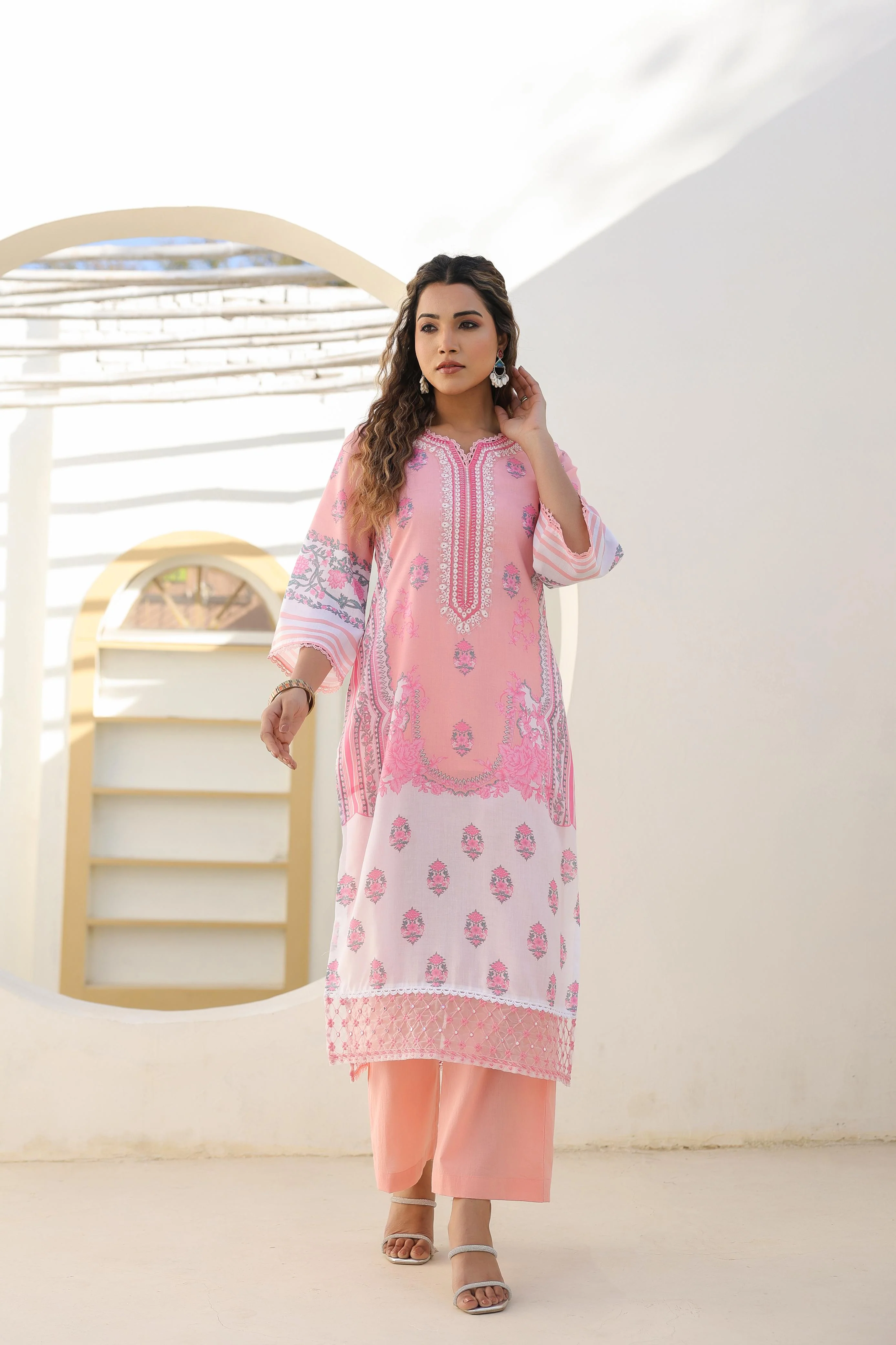 Lakshita salmon Printed Cotton Suit Set - Image 5