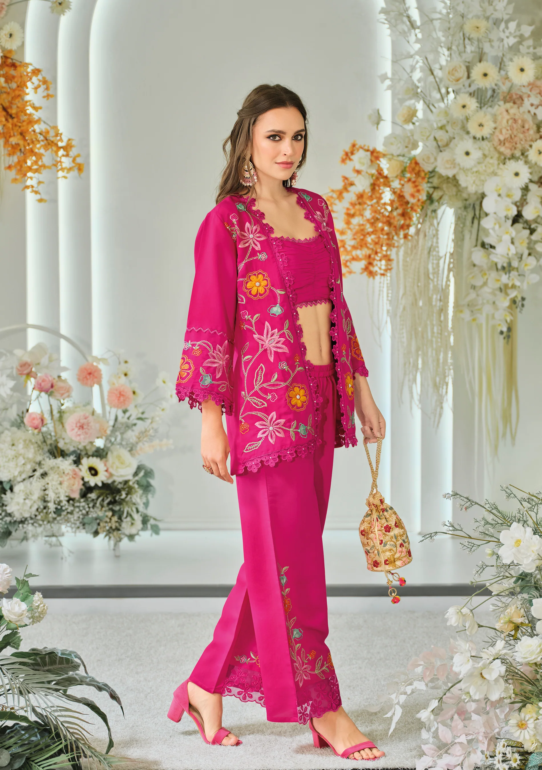 Aditri rose full work fusion wear co-ord set - Image 3