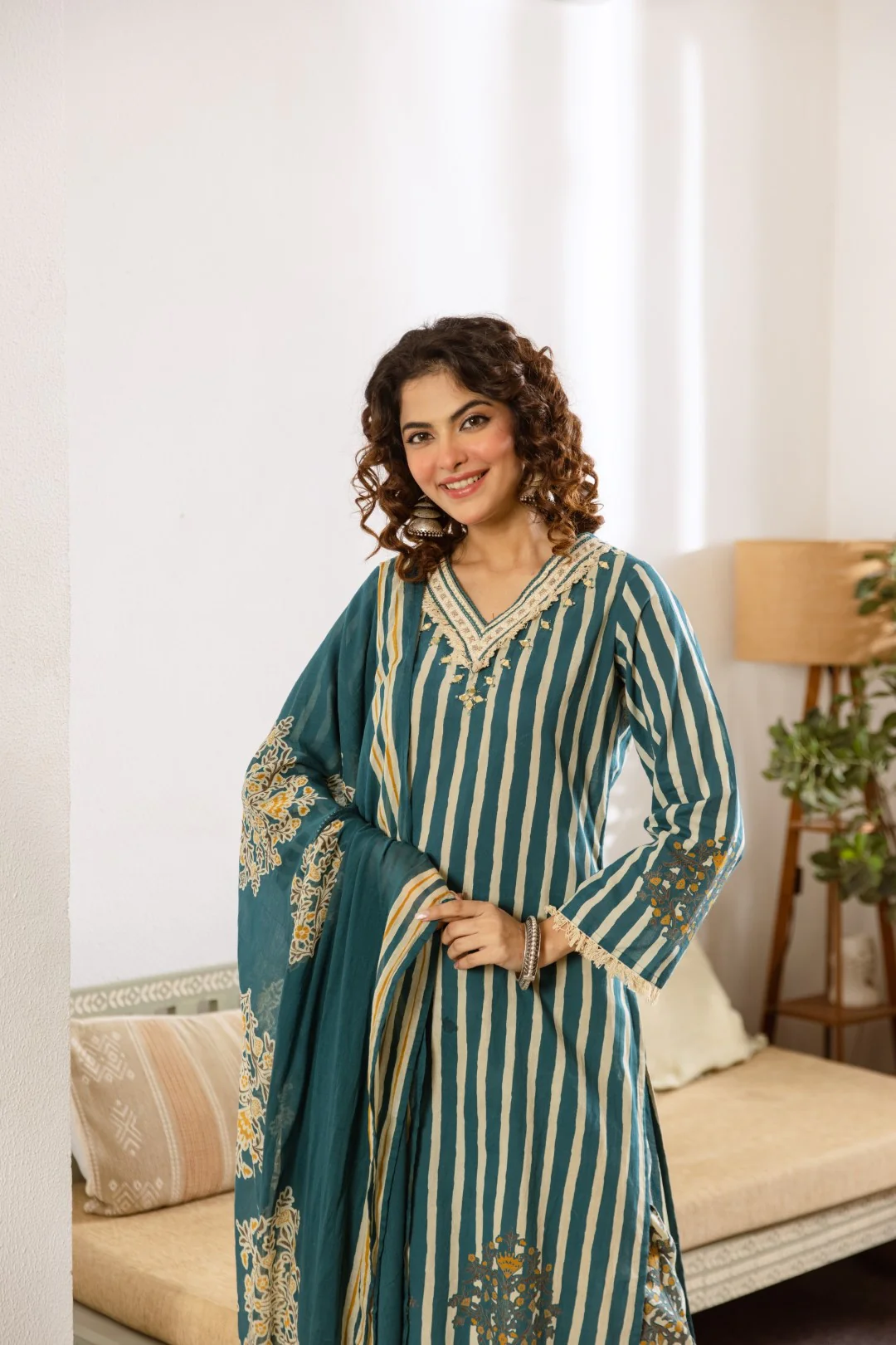 Kamli Teal Cotton Suit Set - Image 10