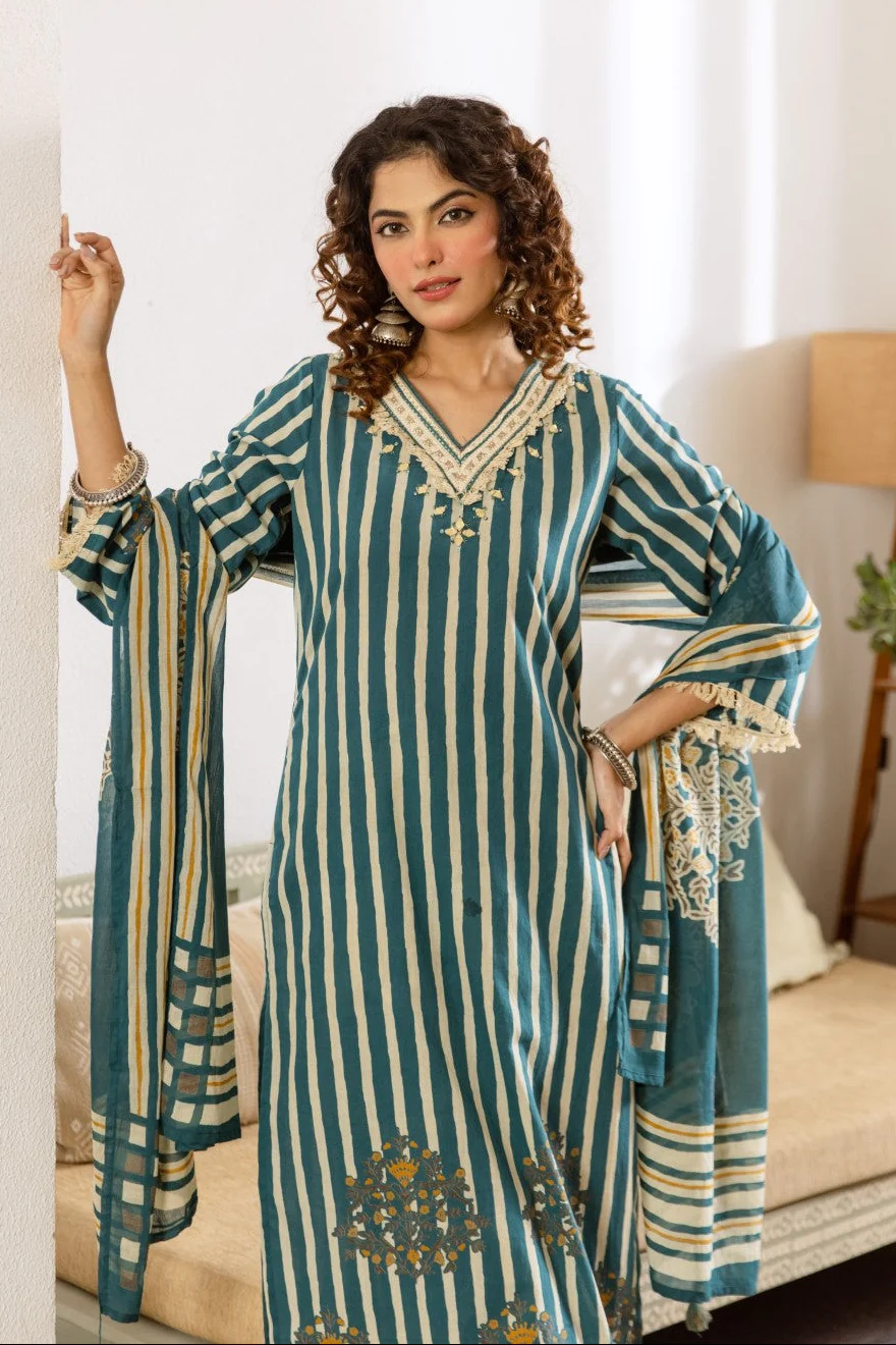 Kamli Teal Cotton Suit Set - Image 2