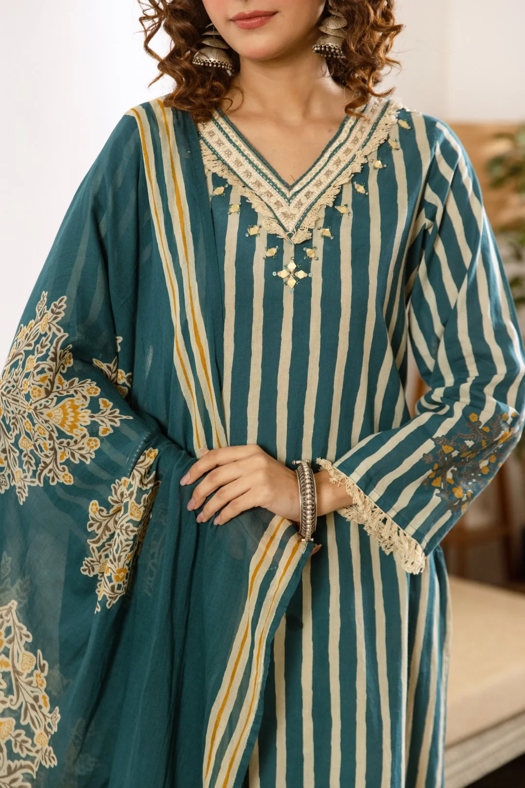 Kamli Teal Cotton Suit Set - Image 4