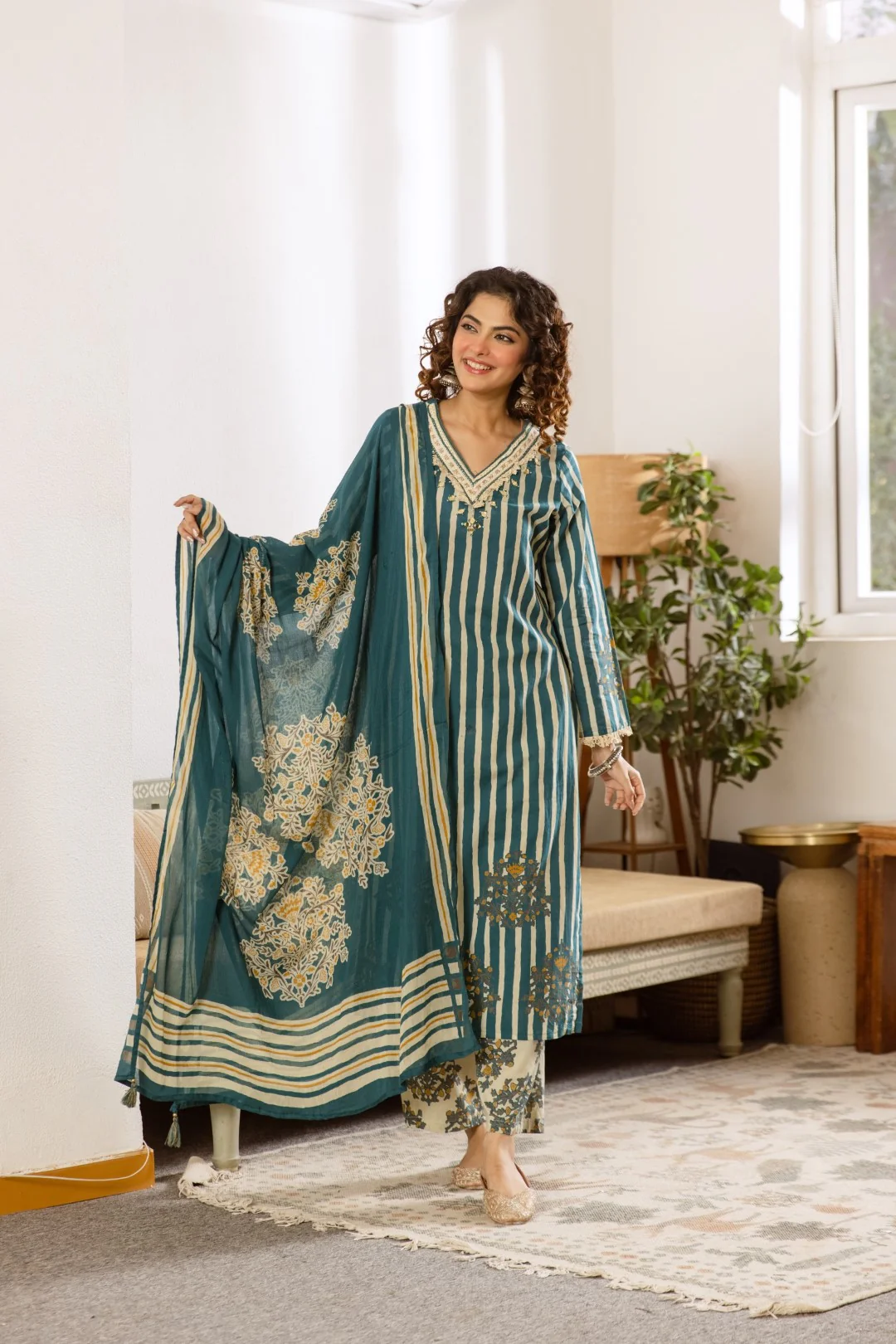 Kamli Teal Cotton Suit Set - Image 5