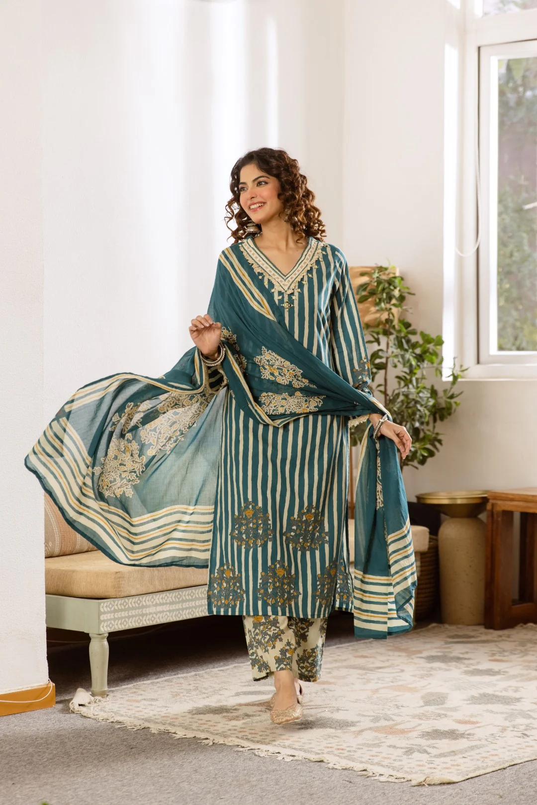Kamli Teal Cotton Suit Set - Image 6