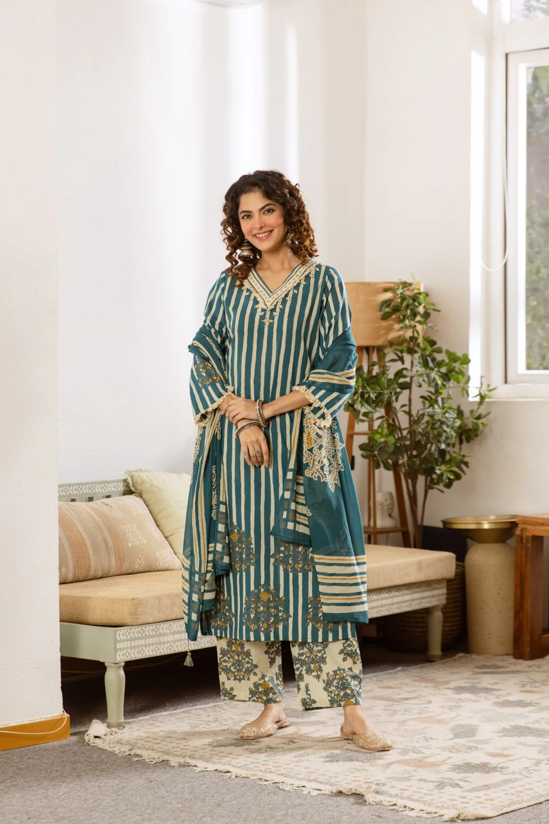 Kamli Teal Cotton Suit Set - Image 7