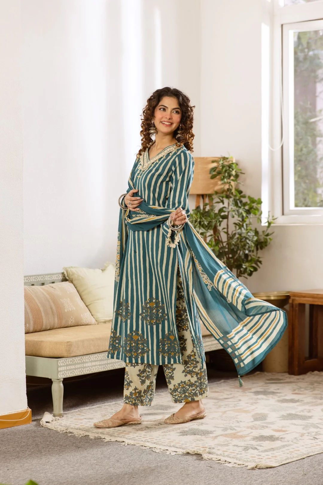 Kamli Teal Cotton Suit Set - Image 8