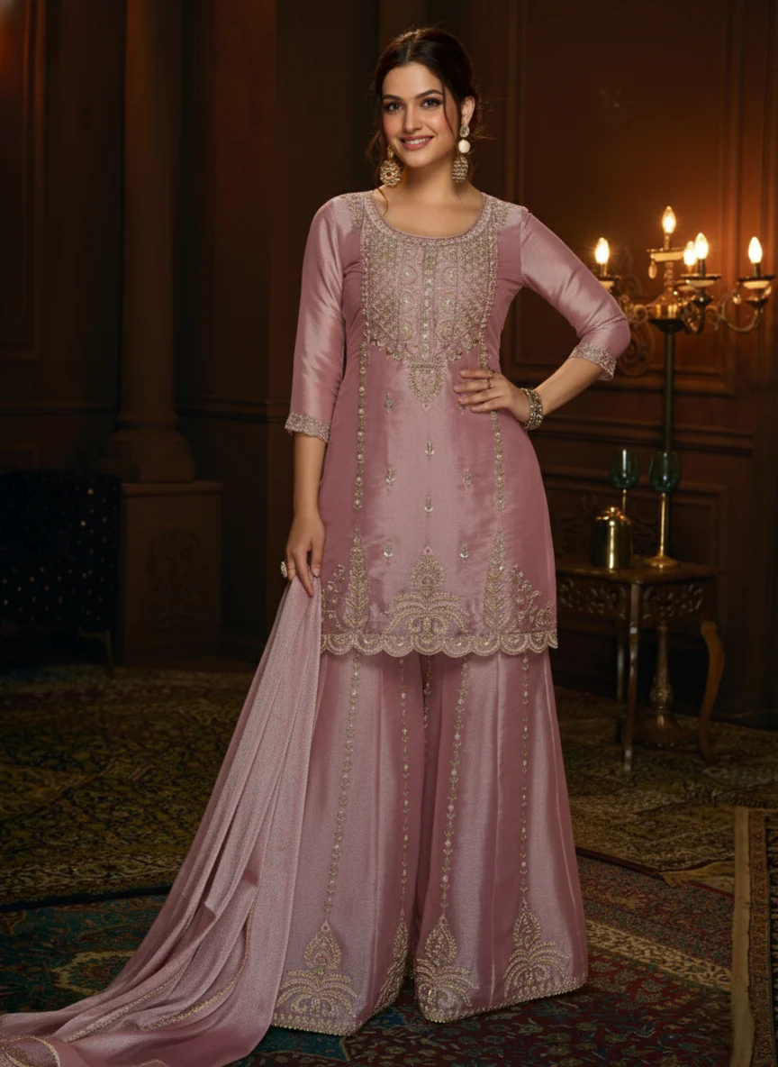 Haniya Blush Full Work Gharara Set - Image 4