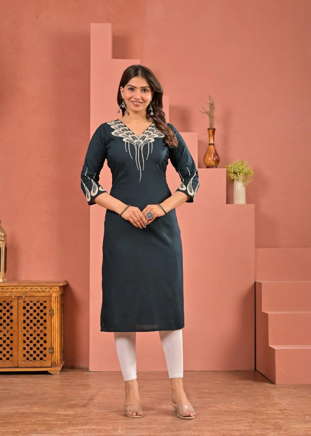 Chandri Pine Embroidered Kurti - Image 3