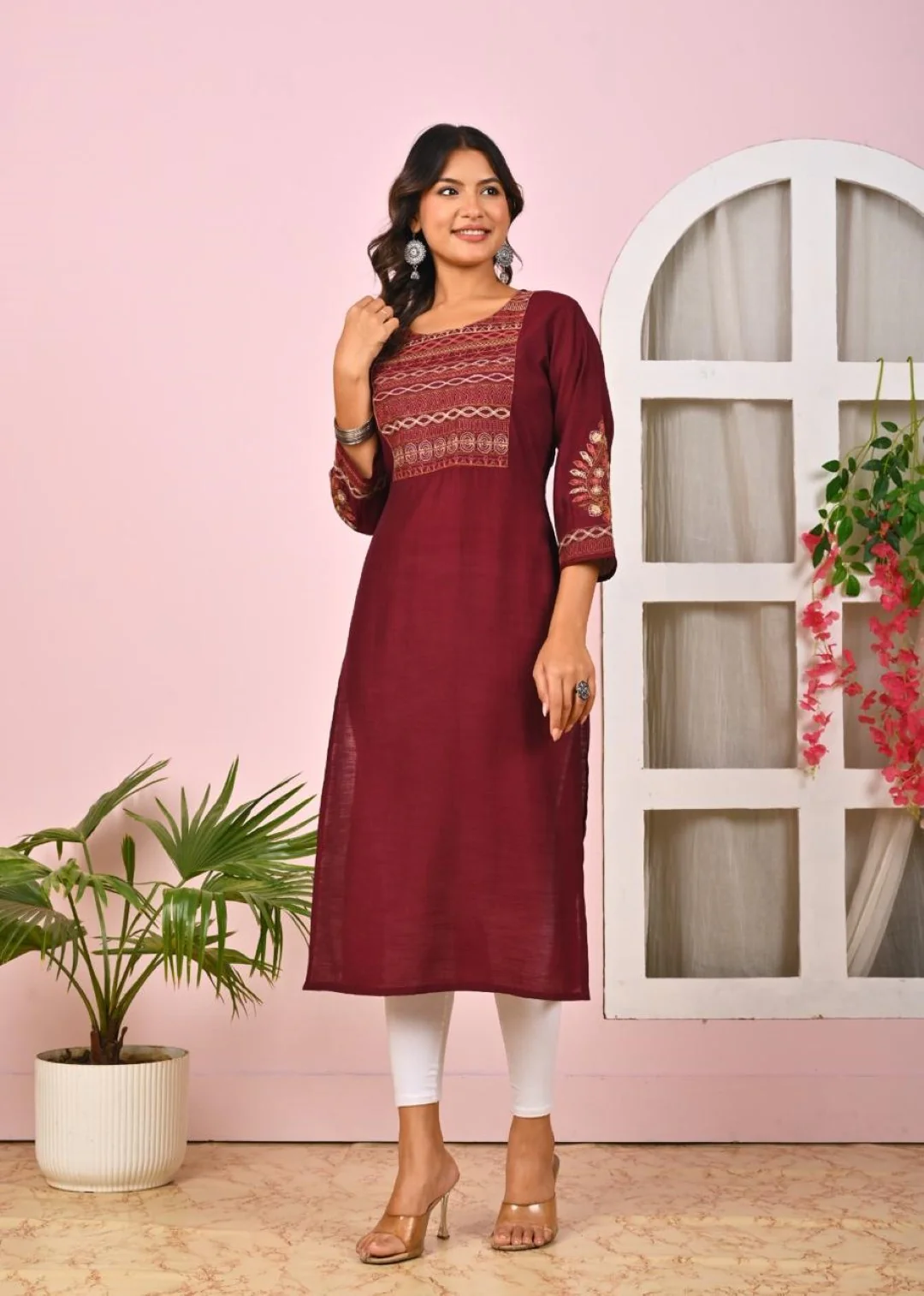 Sarvari Burgundy Embroidered Kurti - Image 4