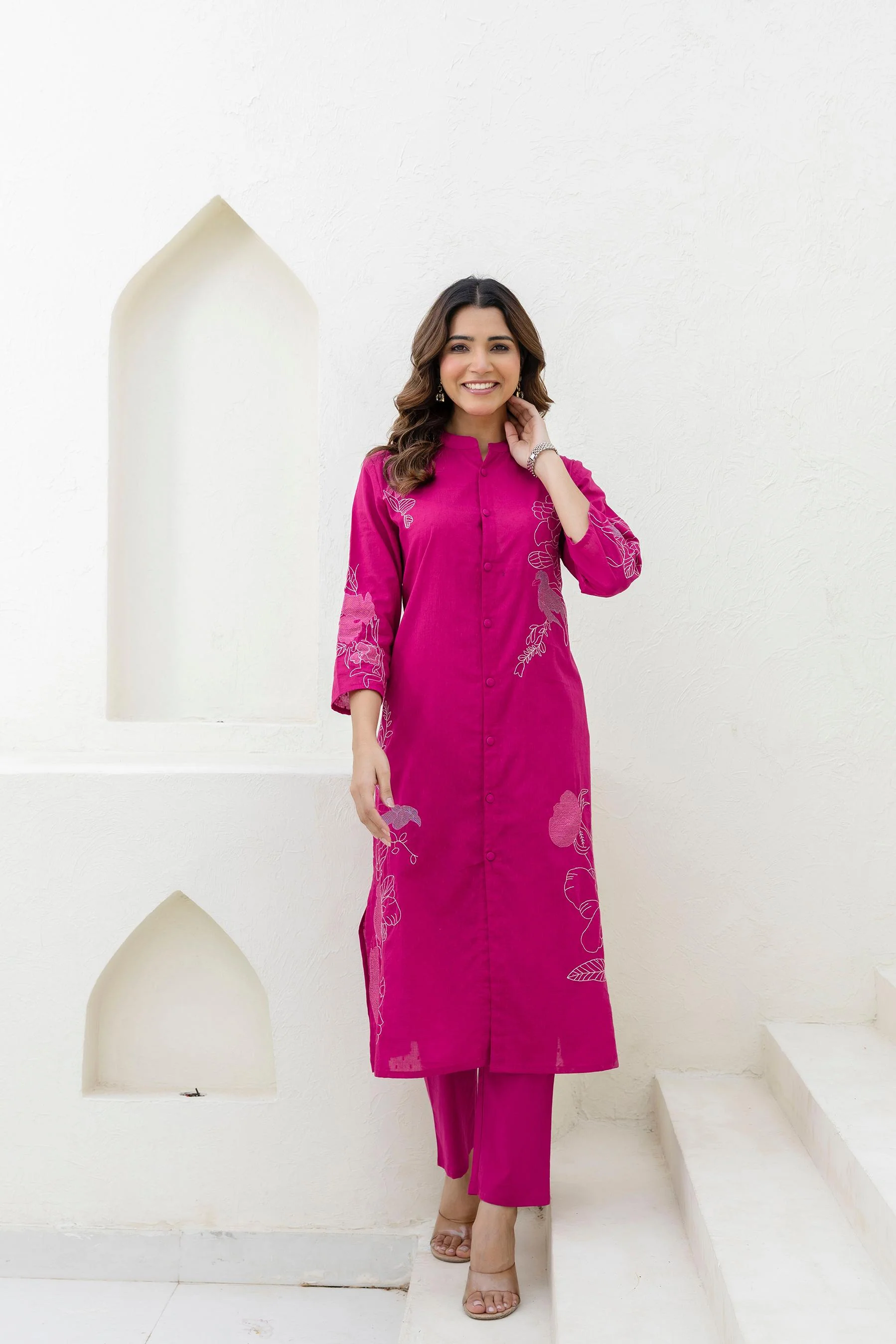 Mokabara Rosy embroidery cotton kurta pant set - Image 4