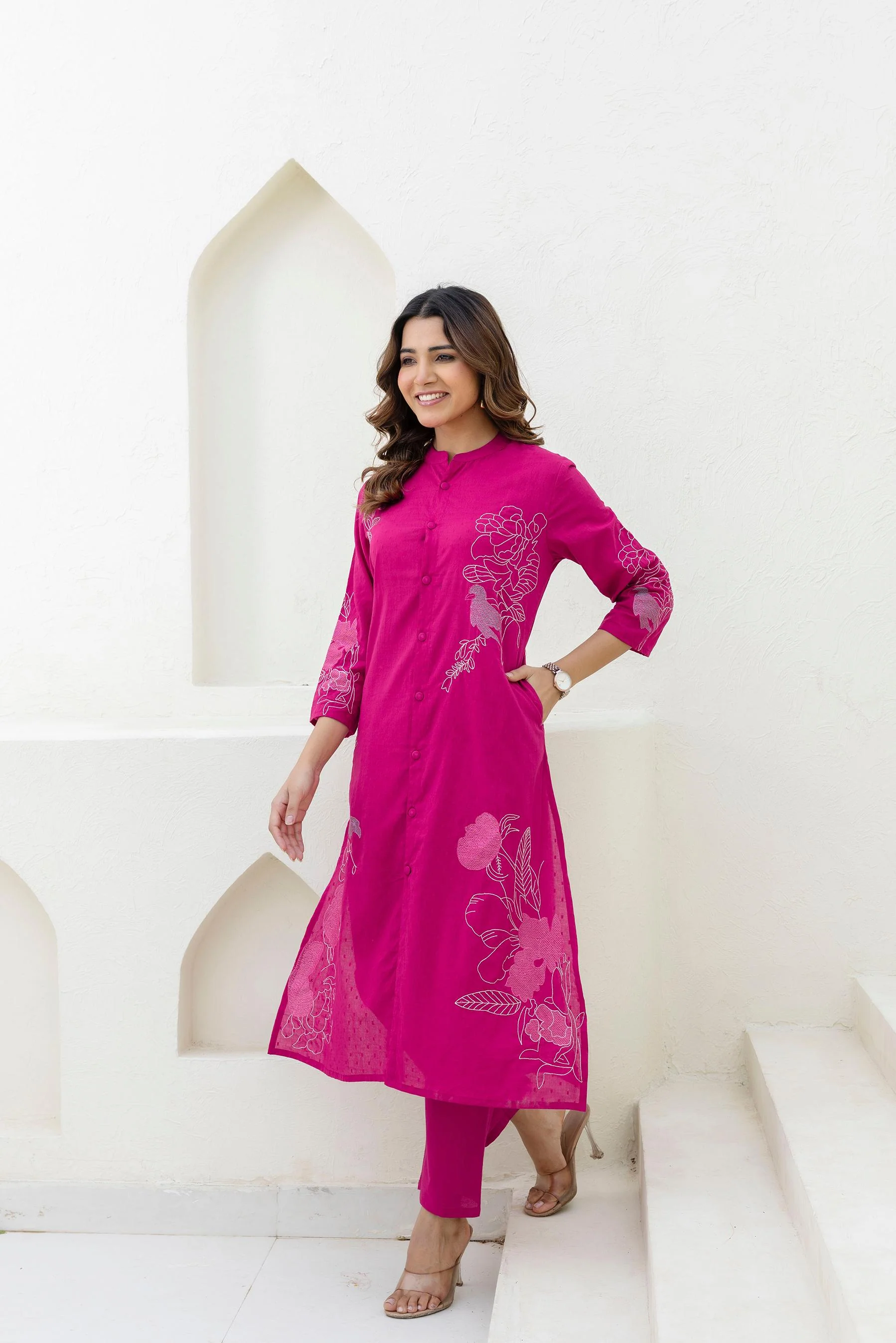 Mokabara Rosy embroidery cotton kurta pant set - Image 8