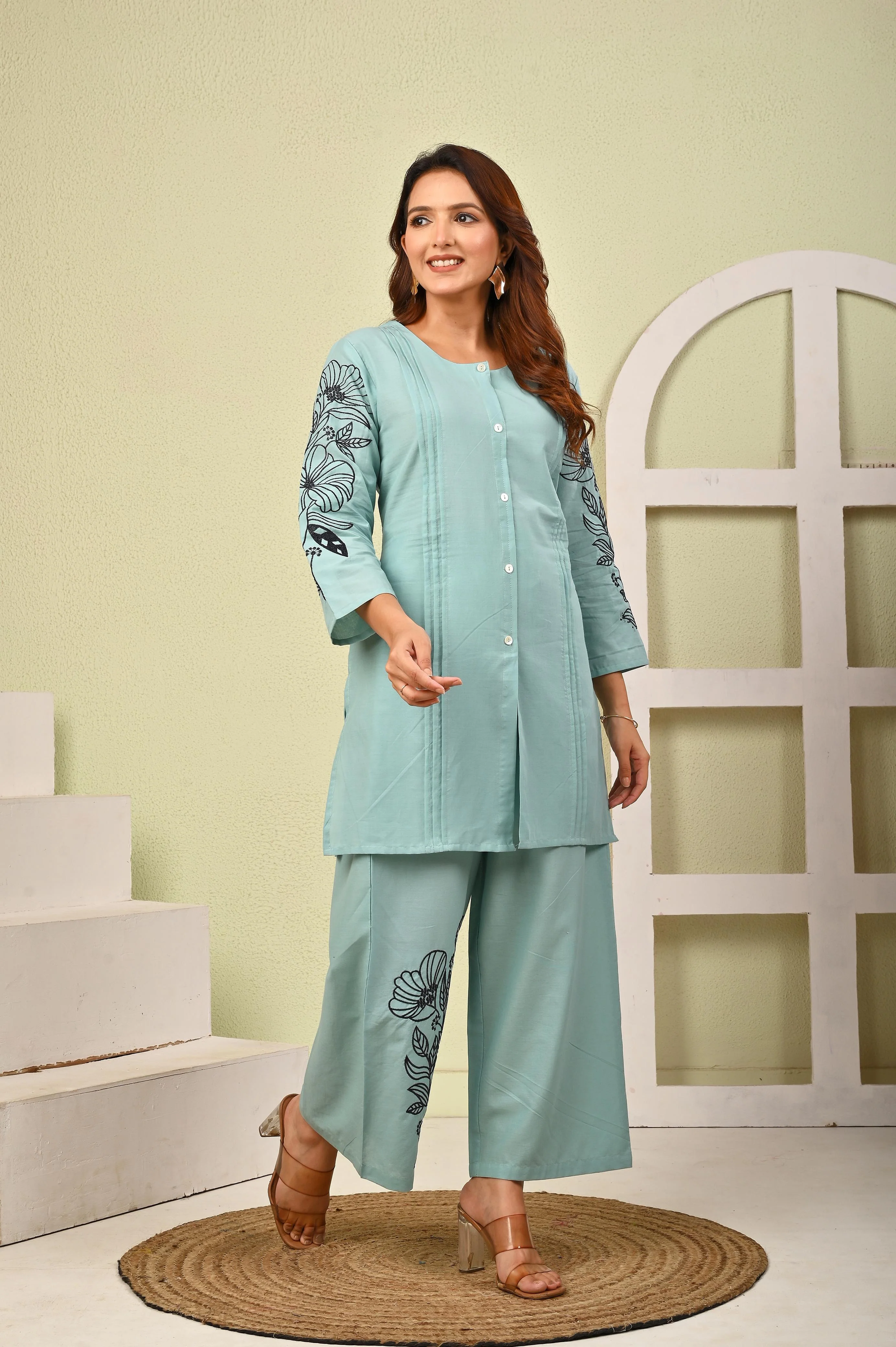 Mahua marbles embroidery cotton co-ord set - Image 4