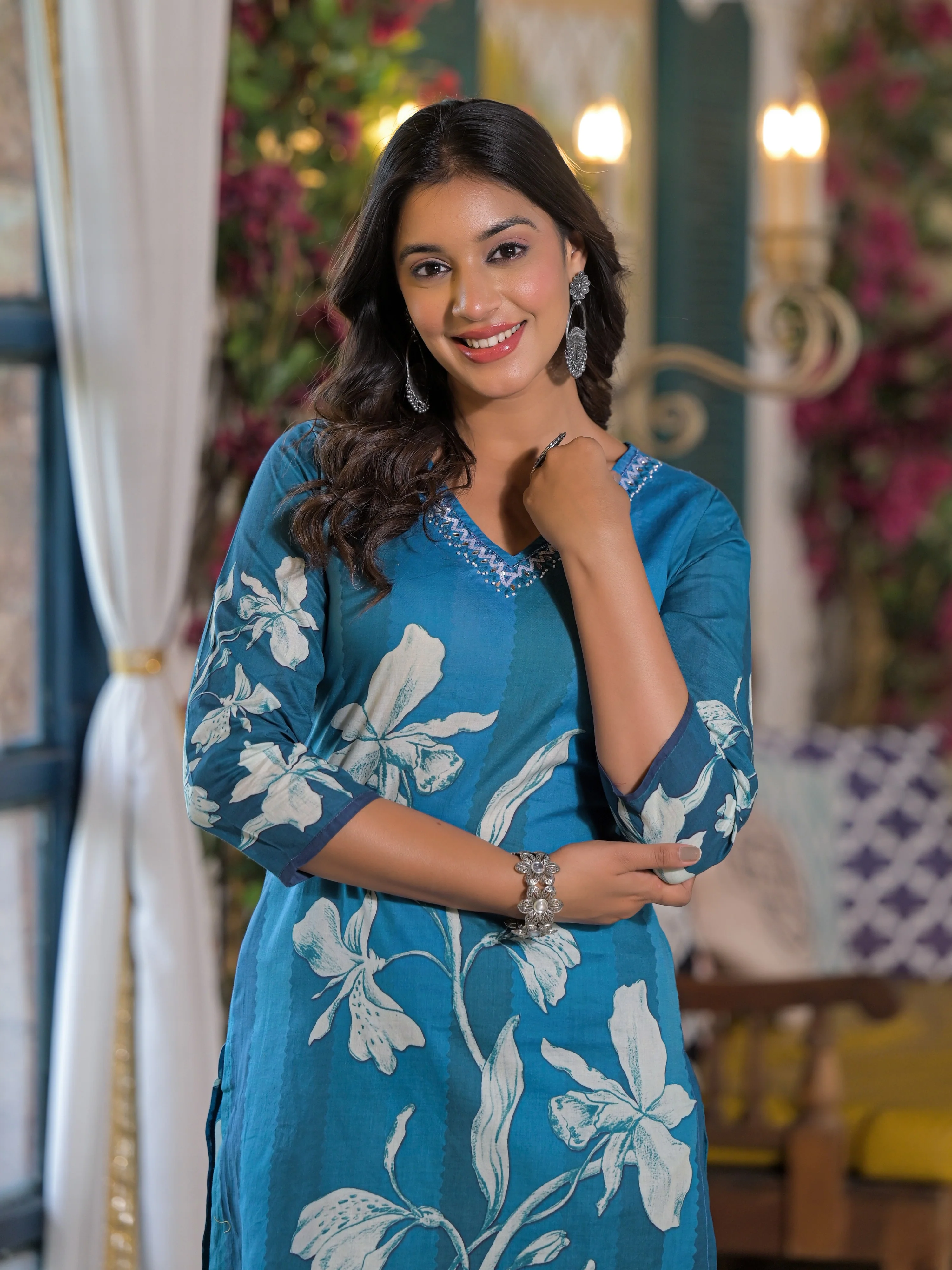 Bali Hibis Cotton Kurta Pant Set - Image 2