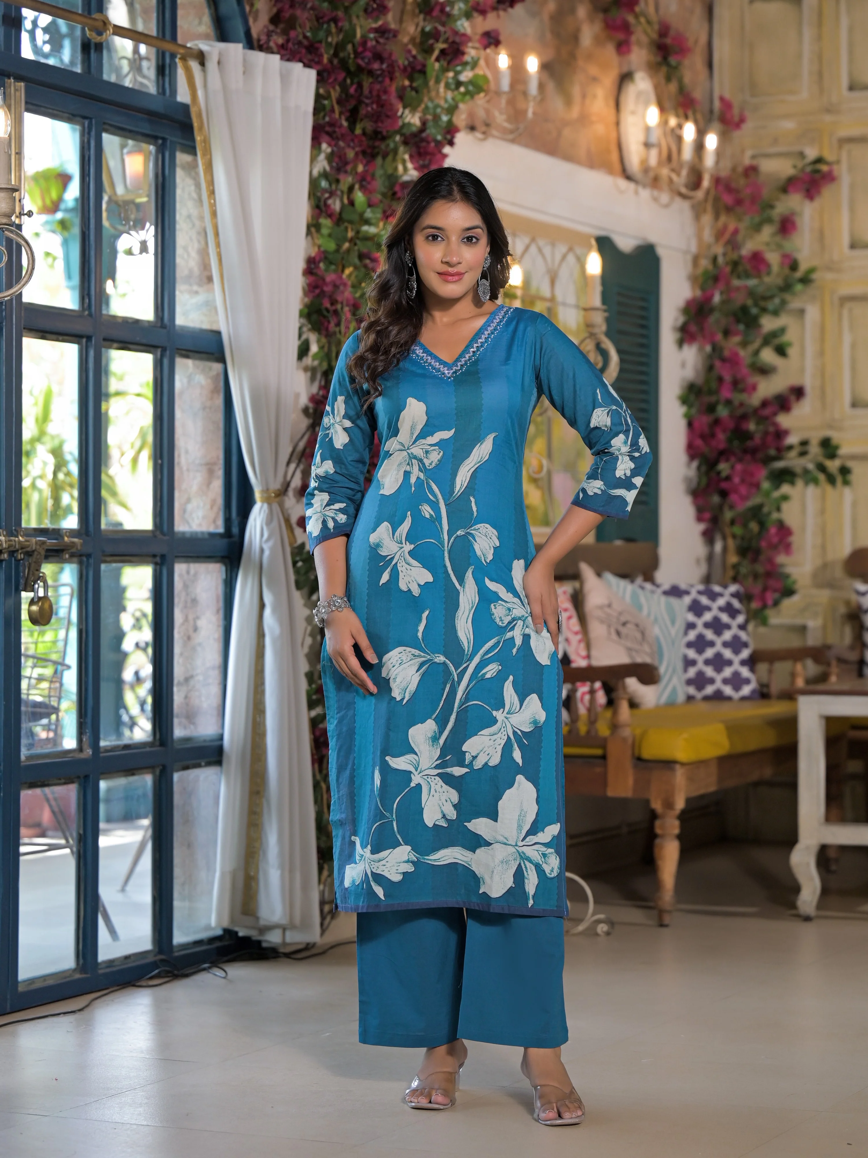 Bali Hibis Cotton Kurta Pant Set - Image 3